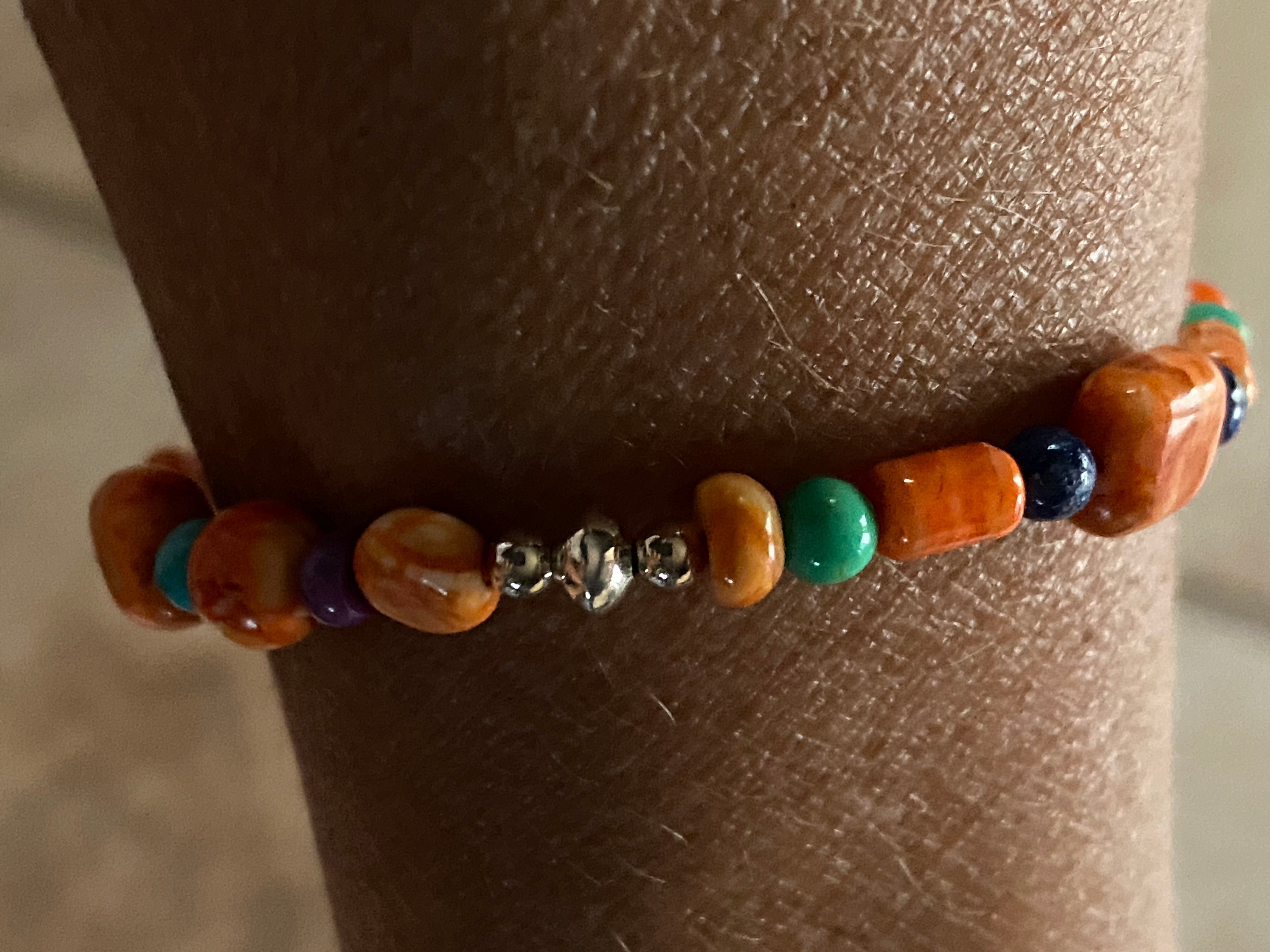 Handcrafted Spiny & Multi Stone Sterling Silver Beaded Bracelet