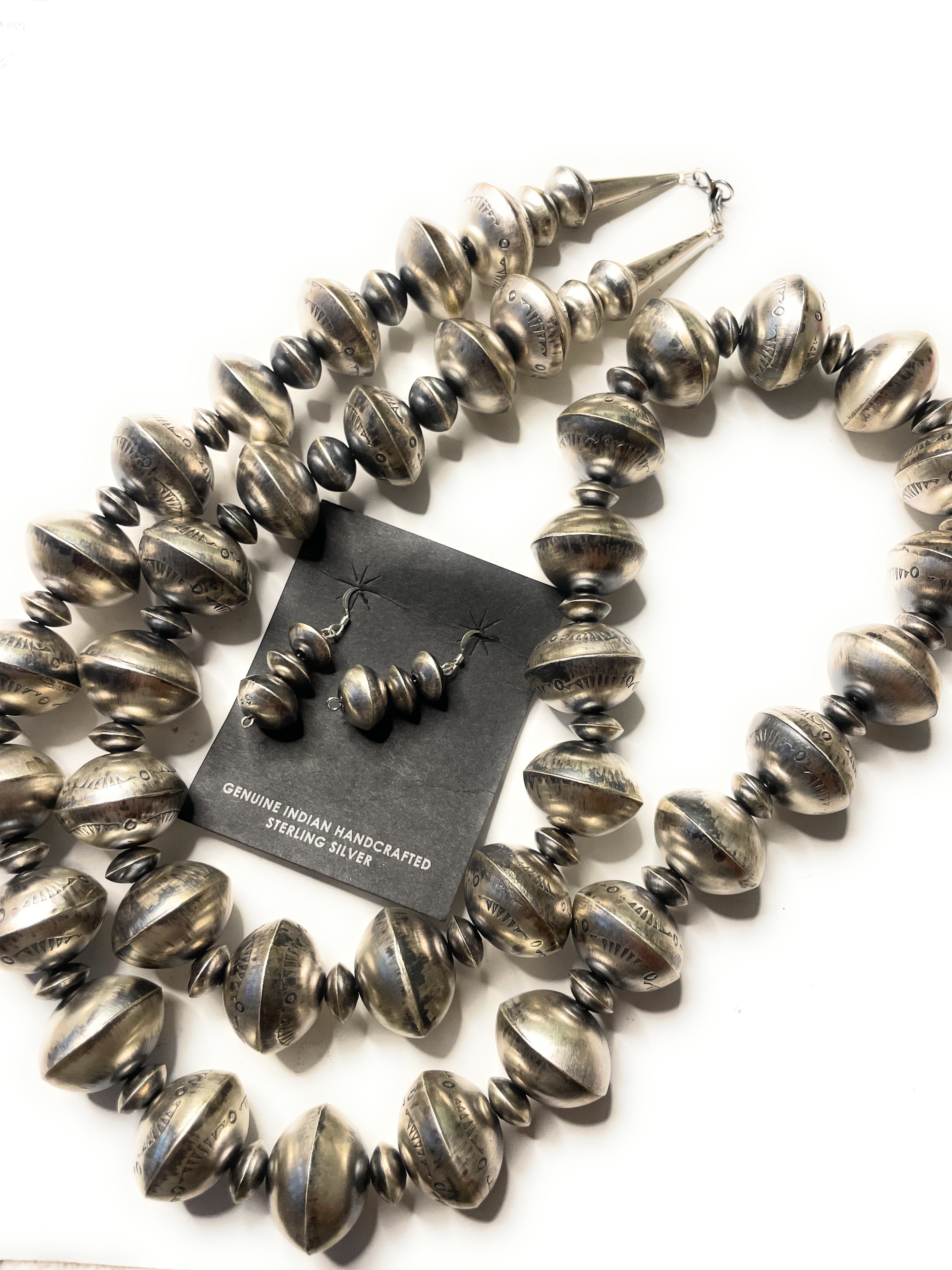 Handcrafted Jumbo Pearl Sterling Silver HandMade Dangle Earrings And Necklace Set