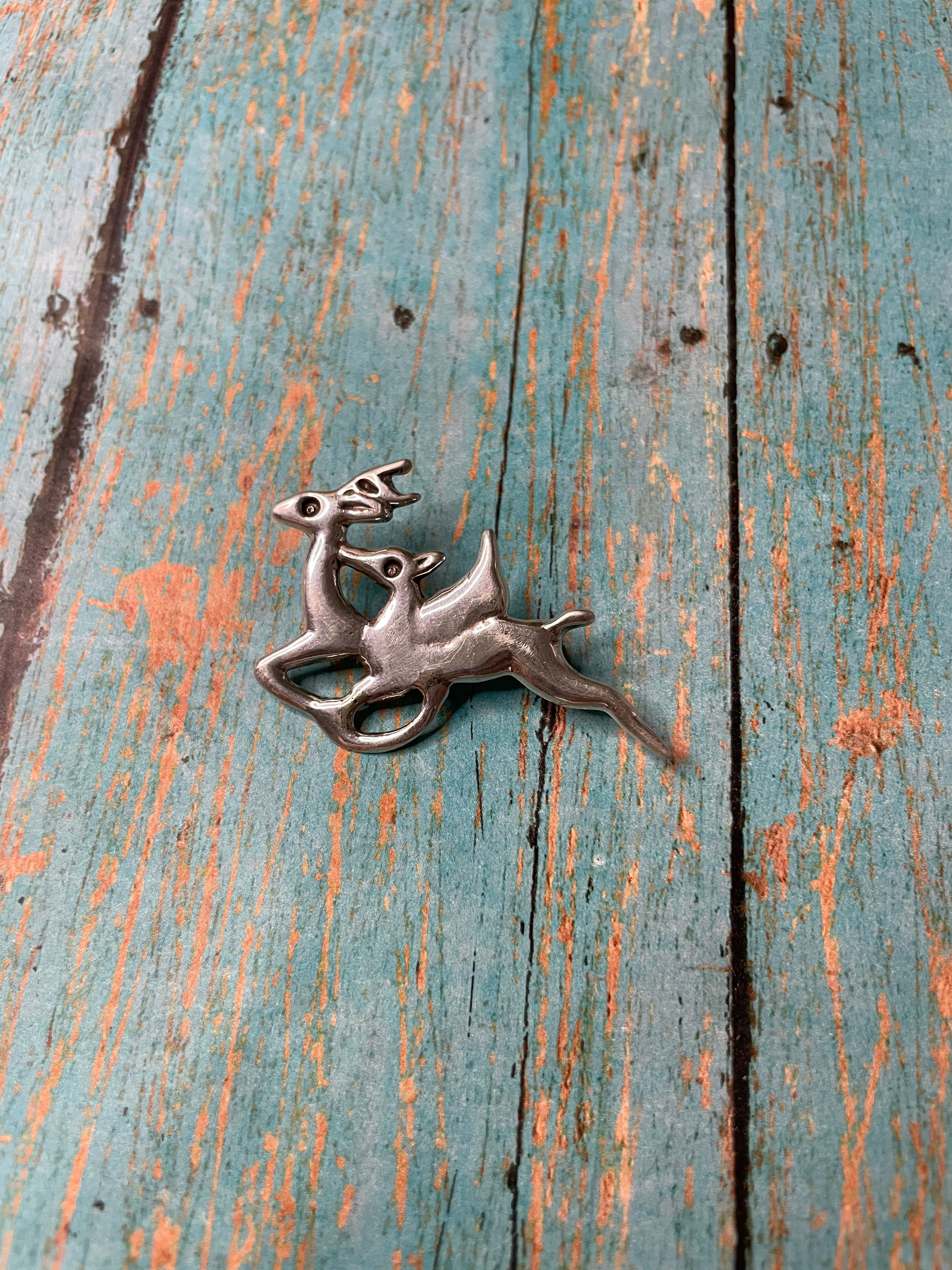 Handcrafted Sterling Silver Deer Pin Signed