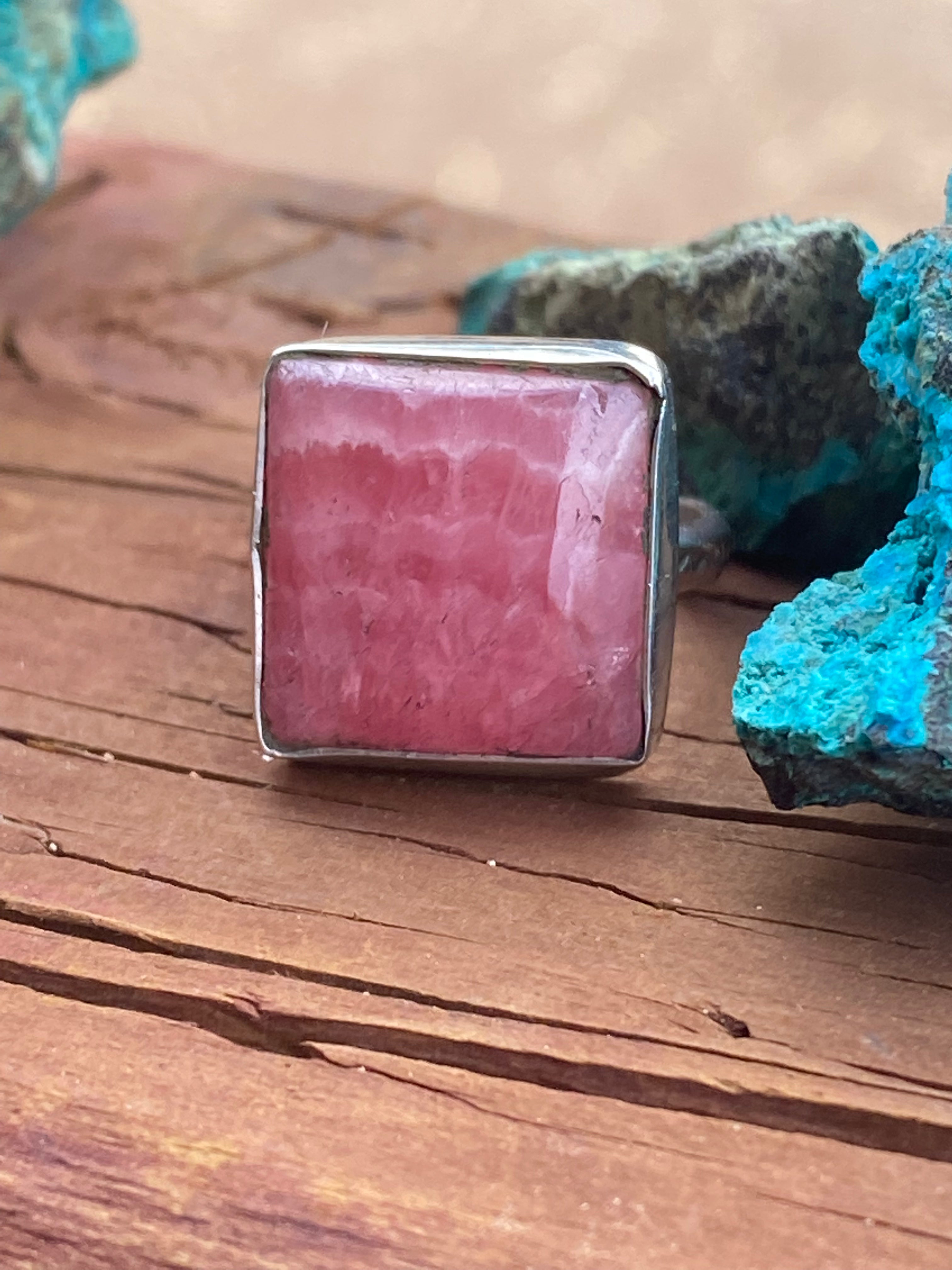 Handcrafted Sterling Silver & Rhodochrosite Rings Signed