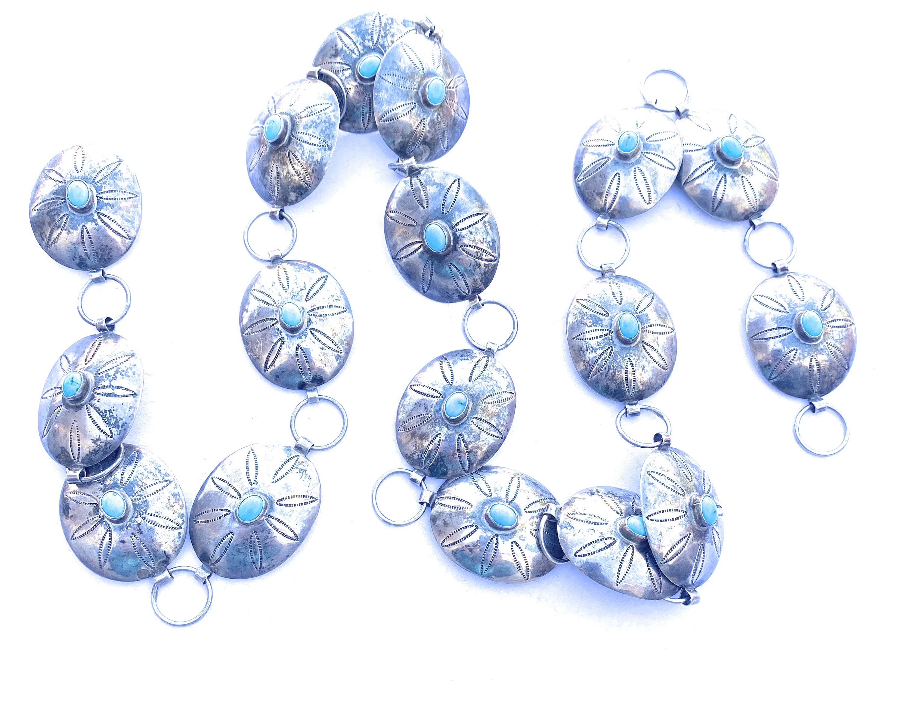 Handcrafted Vintage Turquoise & Sterling Silver Concho Belt