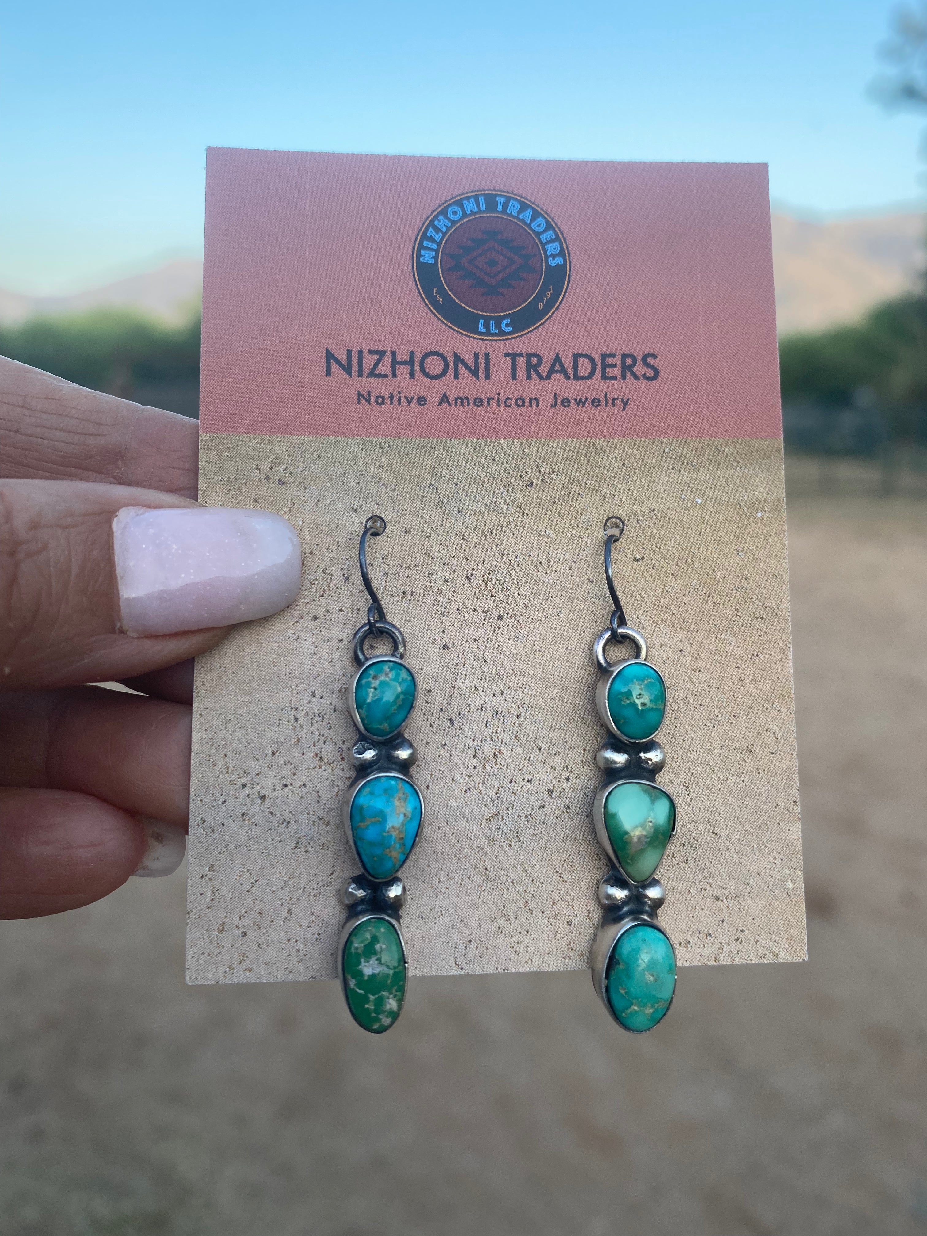 Handcrafted Sheila Becenti Royston Turquoise Drop Necklace Set