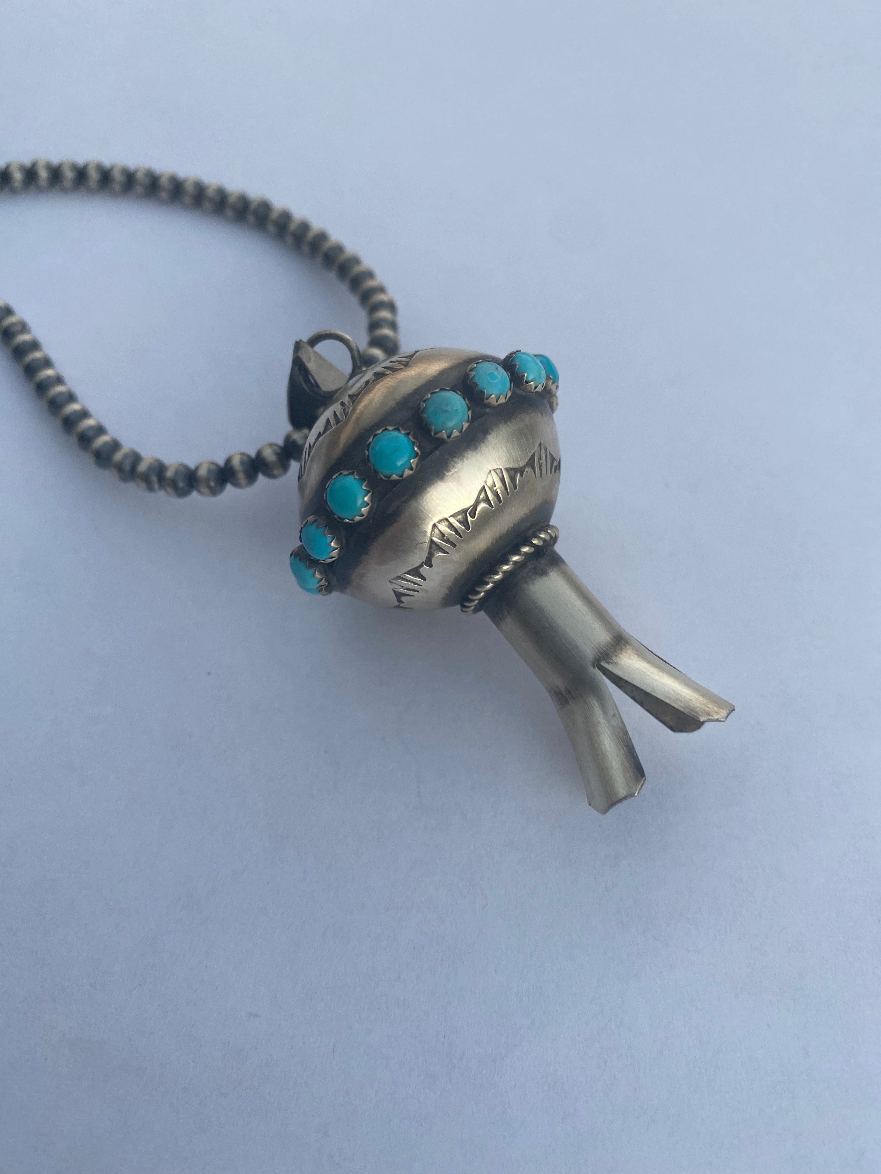 Handcrafted Sterling Silver & Turquoise Blossom Pendant Signed