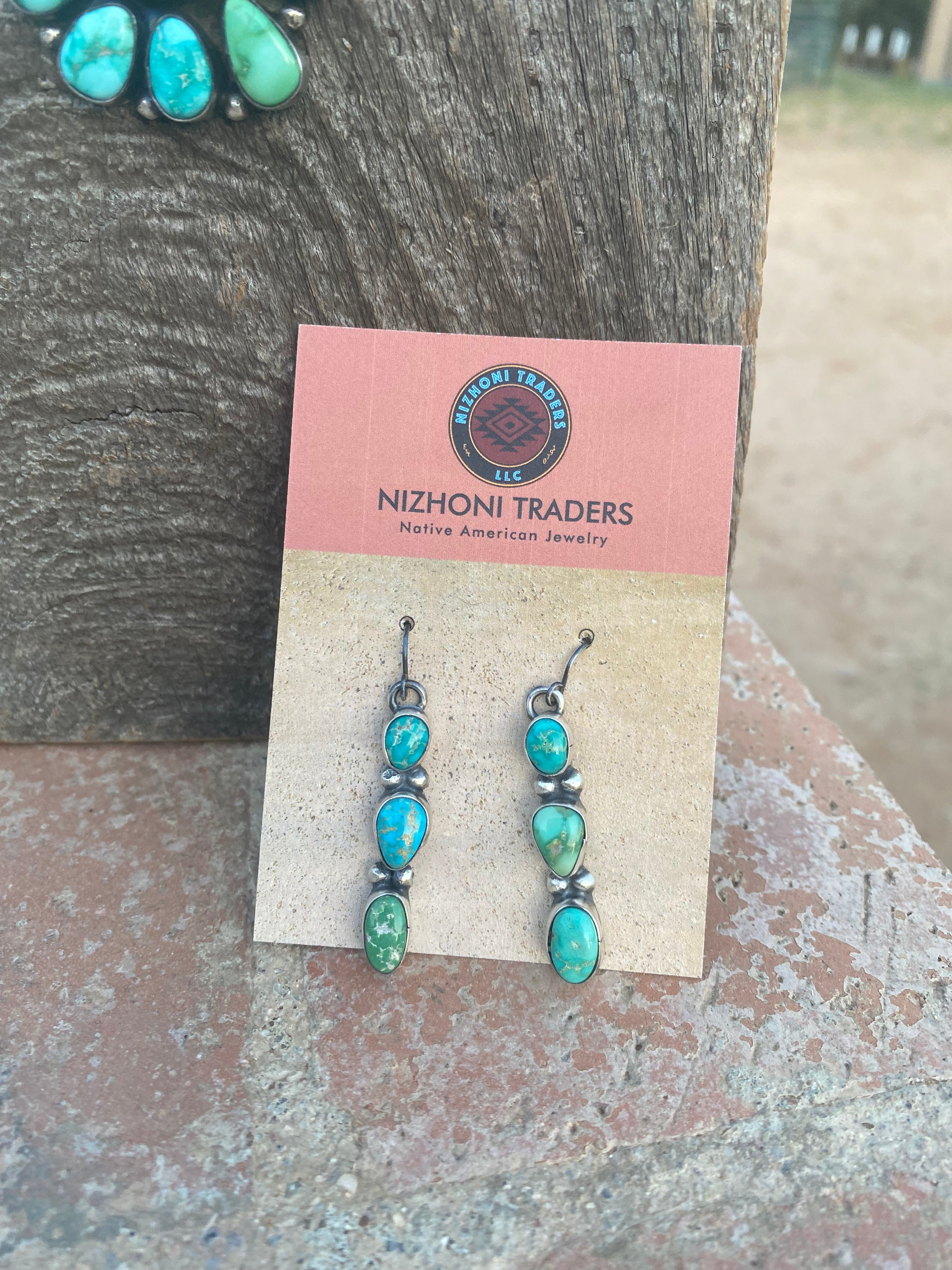 Handcrafted Sheila Becenti Royston Turquoise Drop Necklace Set