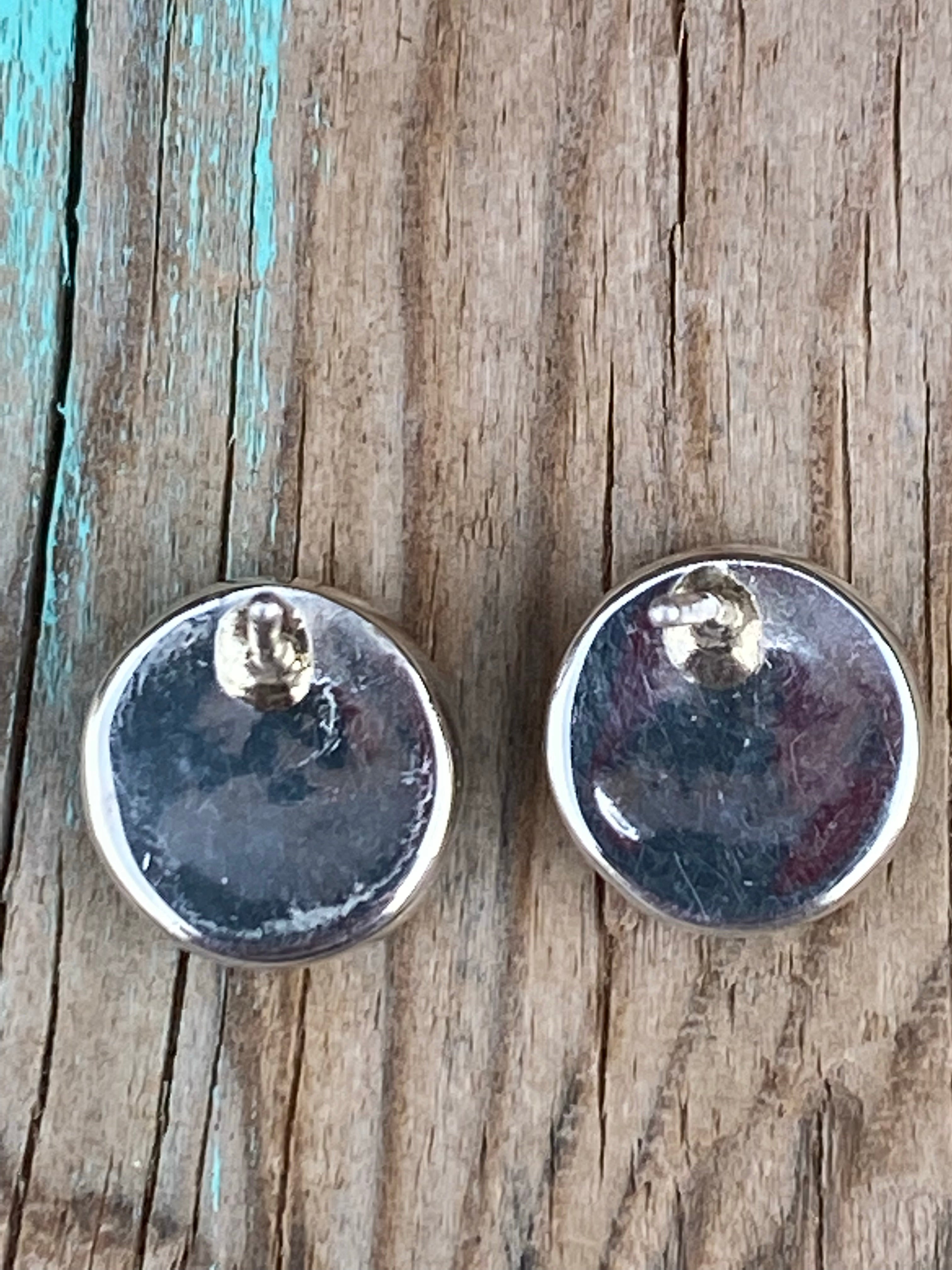 Handcrafted Turquoise & Sterling Silver button Stud Earrings set 1