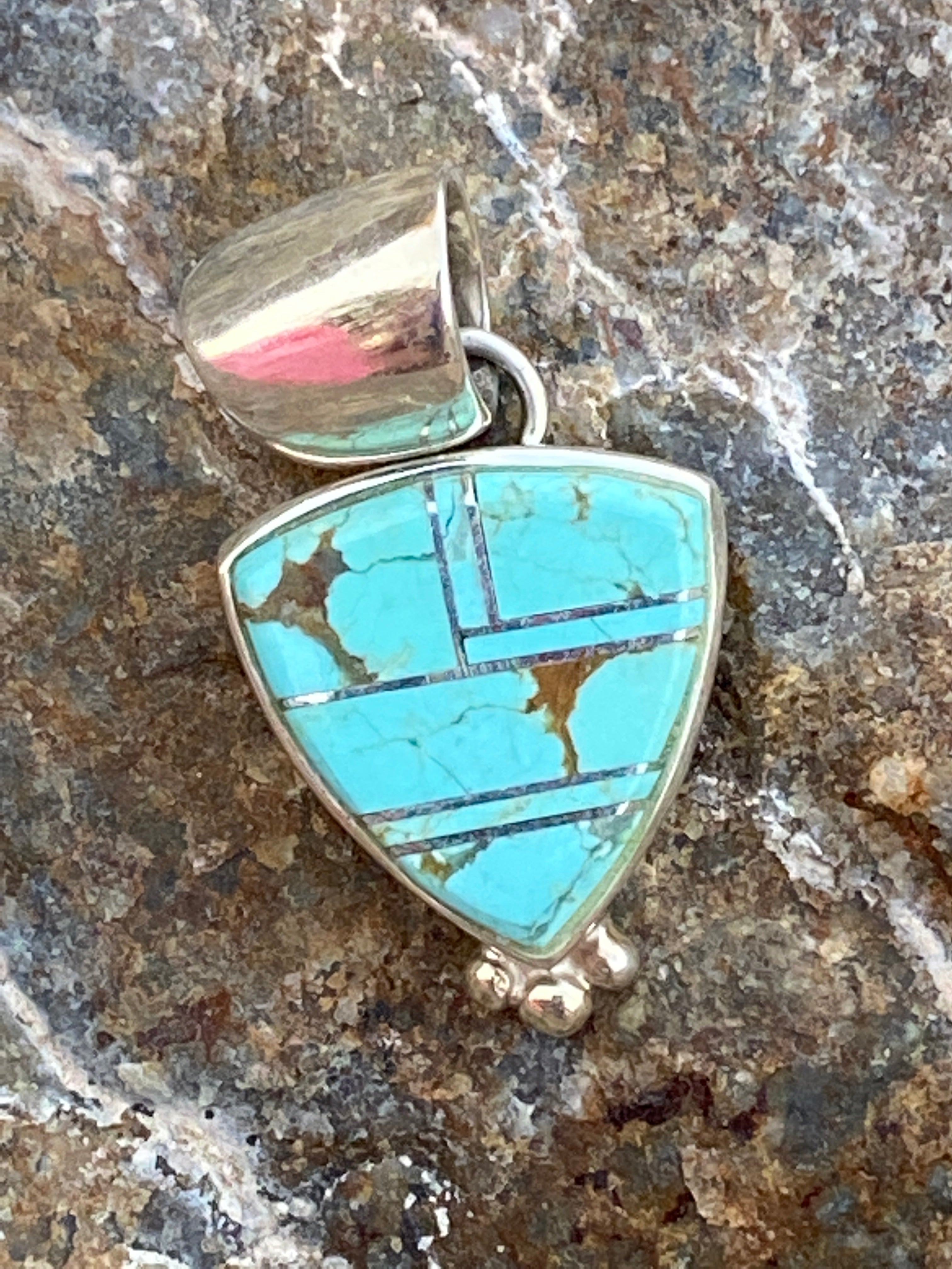 Handcrafted Turquoise 8 & Sterling Silver Triangle Pendant