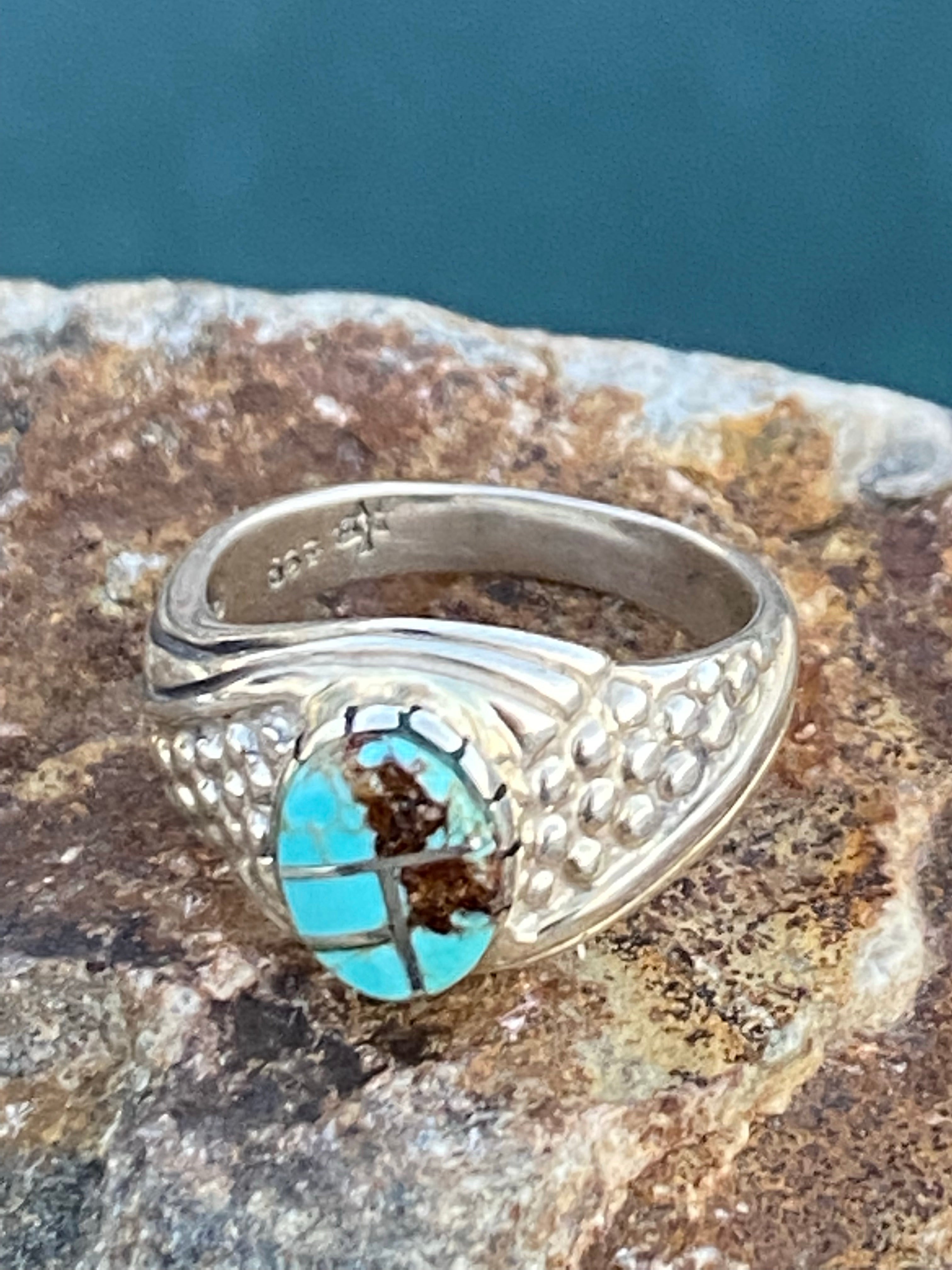 Handcrafted Turquoise 8 Sterling Silver Ring Sz 5.5