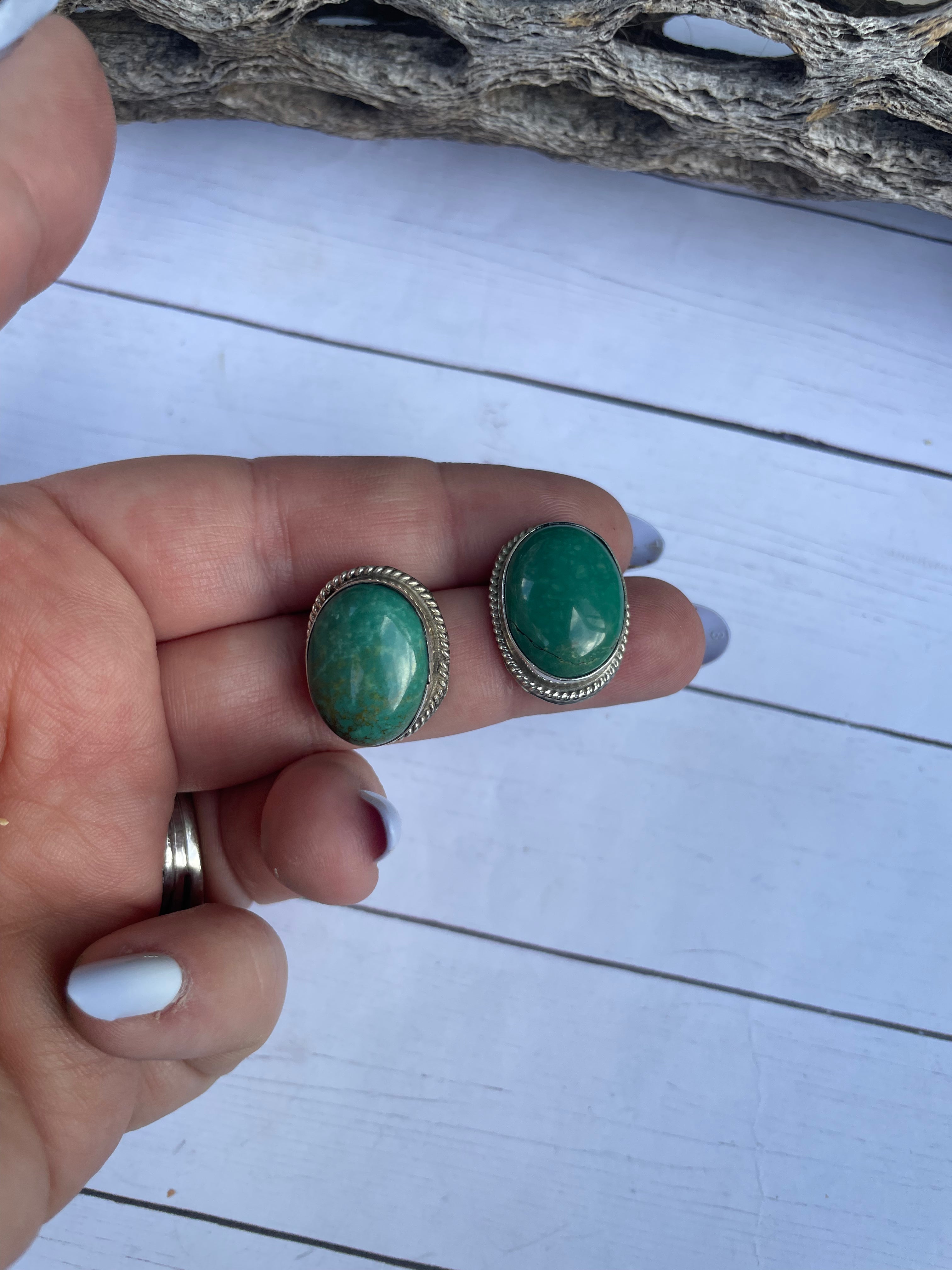 Handcrafted Turquoise And Sterling Silver Post Earrings