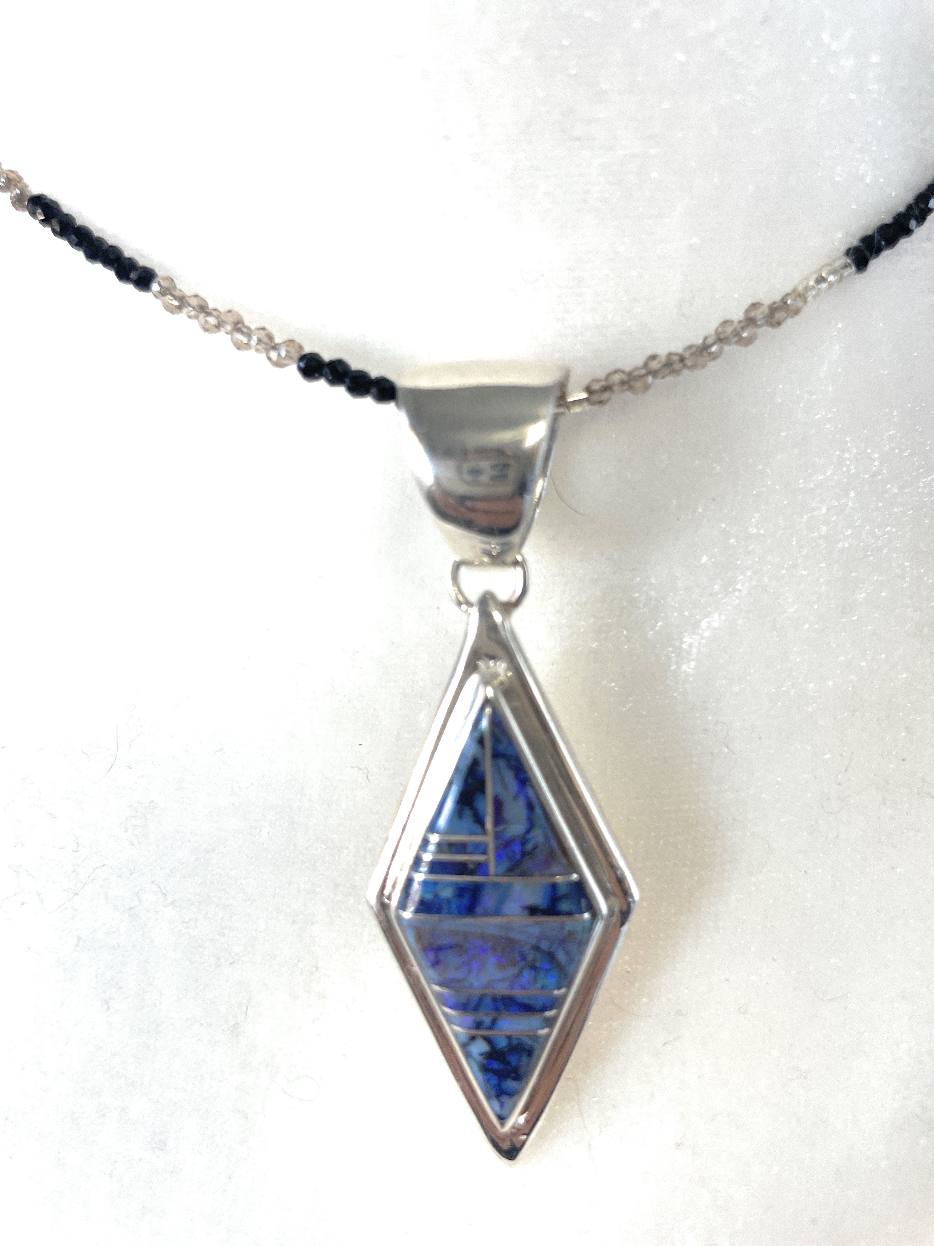 Handcrafted Sterling Silver & Blue Opal Inlay Diamond Pendant