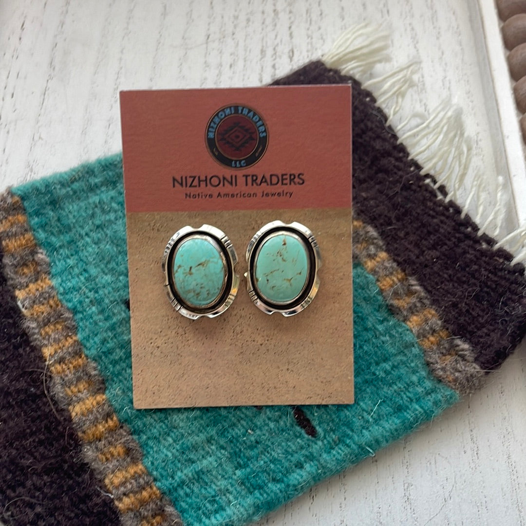 Beautiful Handcrafted Turquoise And Sterling Silver Post Earrings