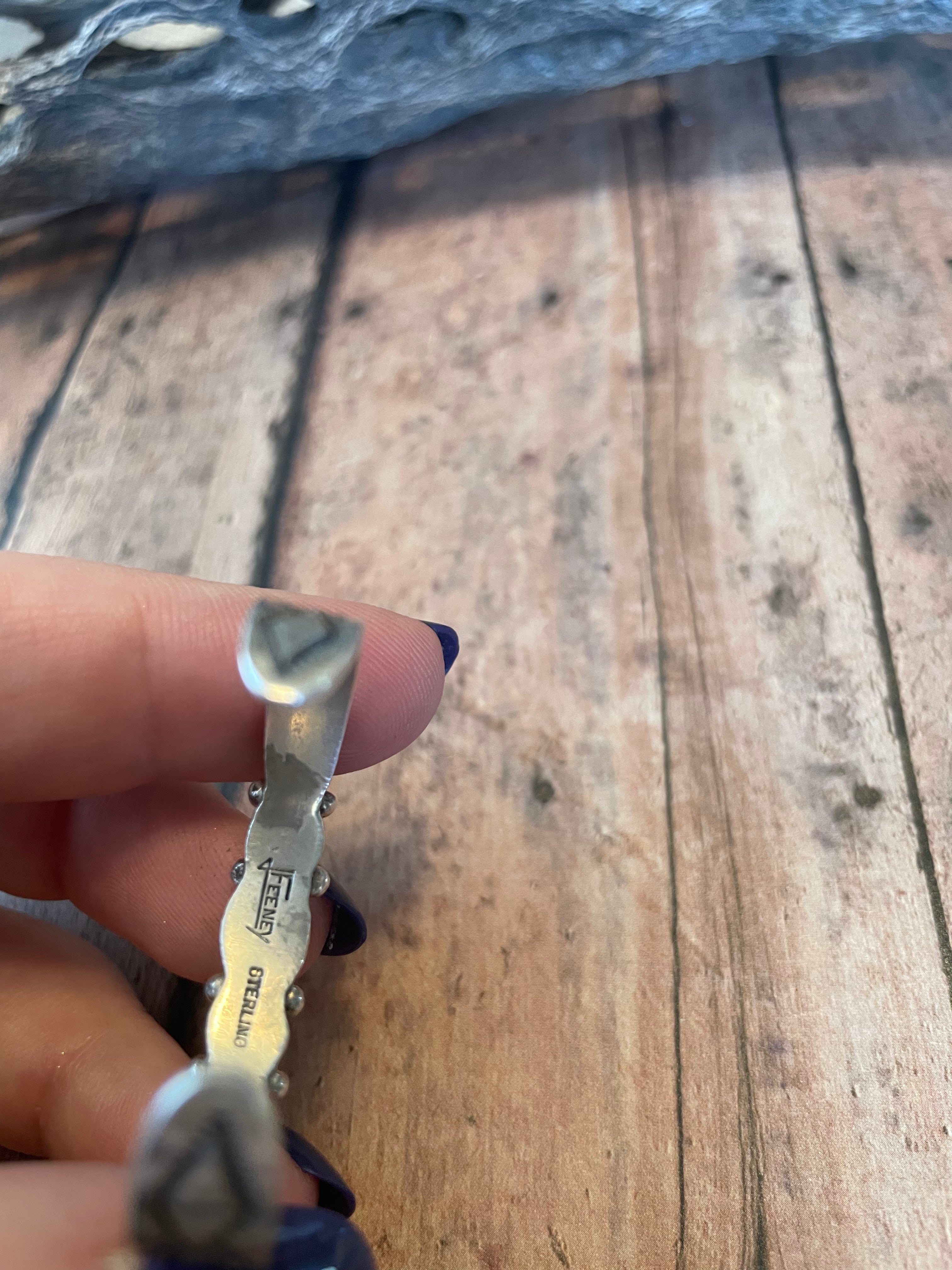 Handcrafted Baby Turquoise And Gem Stone Sterling Silver Cuff Bracelet Signed /