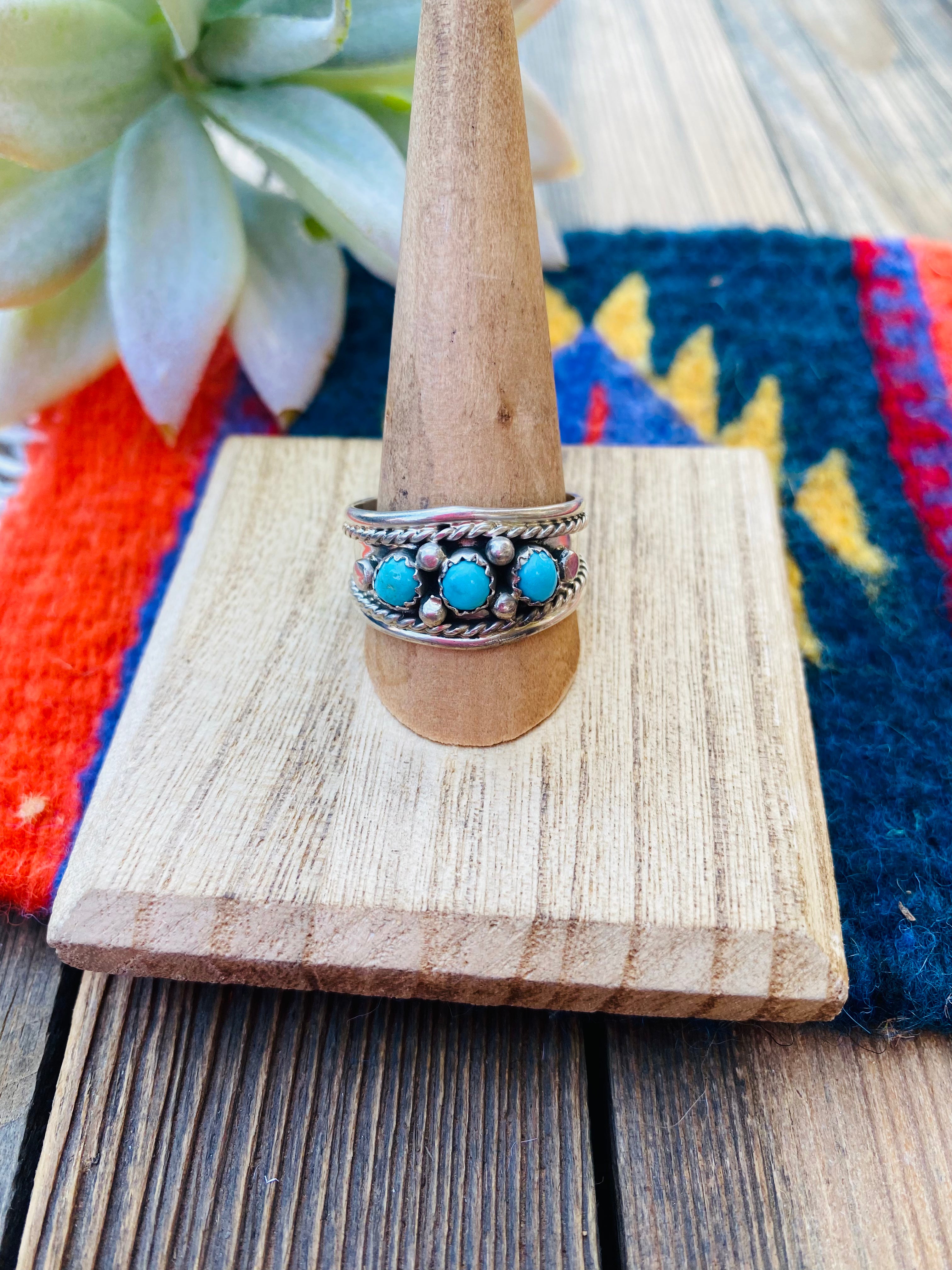 Handcrafted Turquoise and Sterling Silver Band Ring