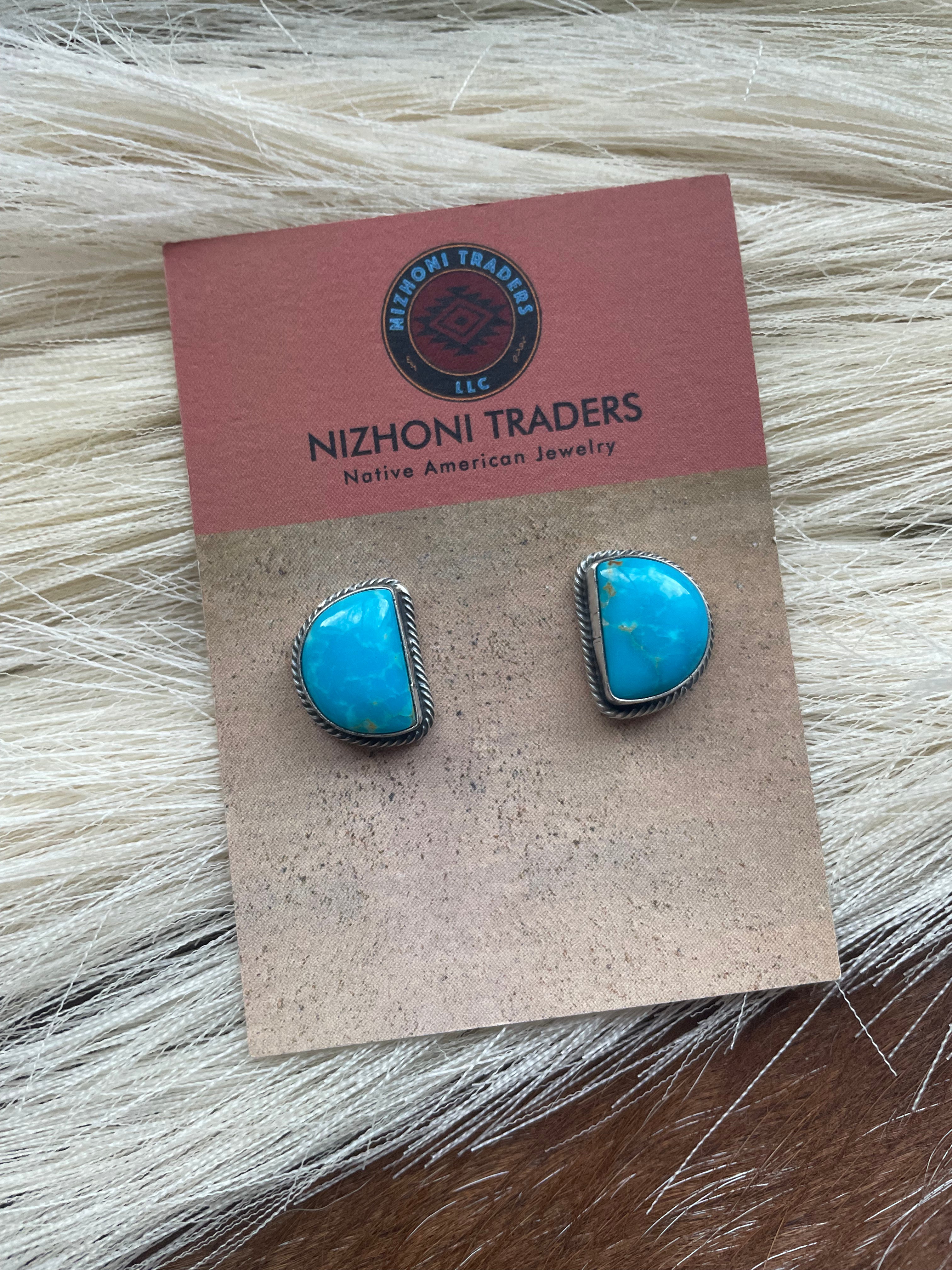Handcrafted Turquoise And Sterling Silver Post Earrings