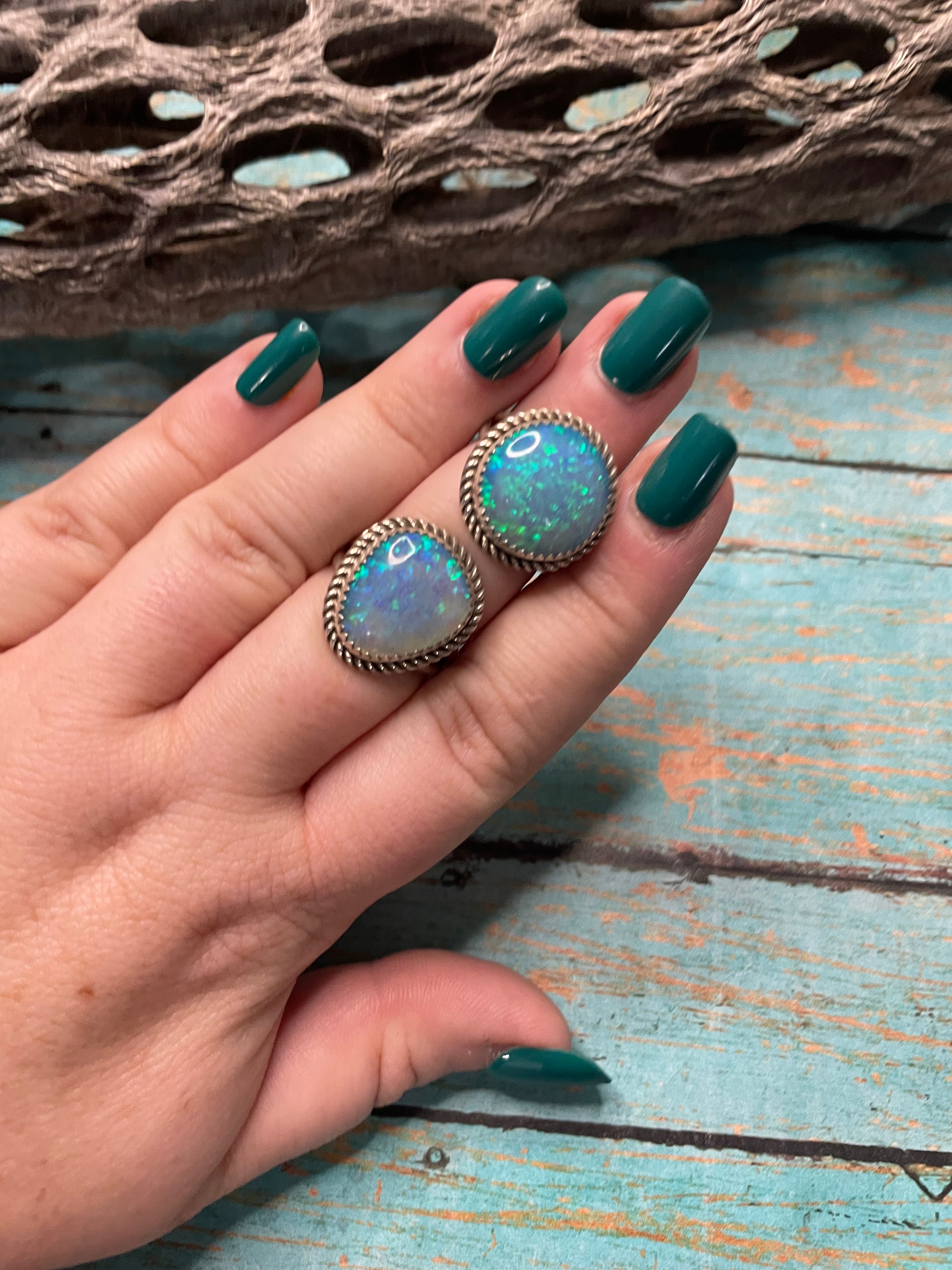 Handcrafted Man Made Sterling Silver & Opal Ring