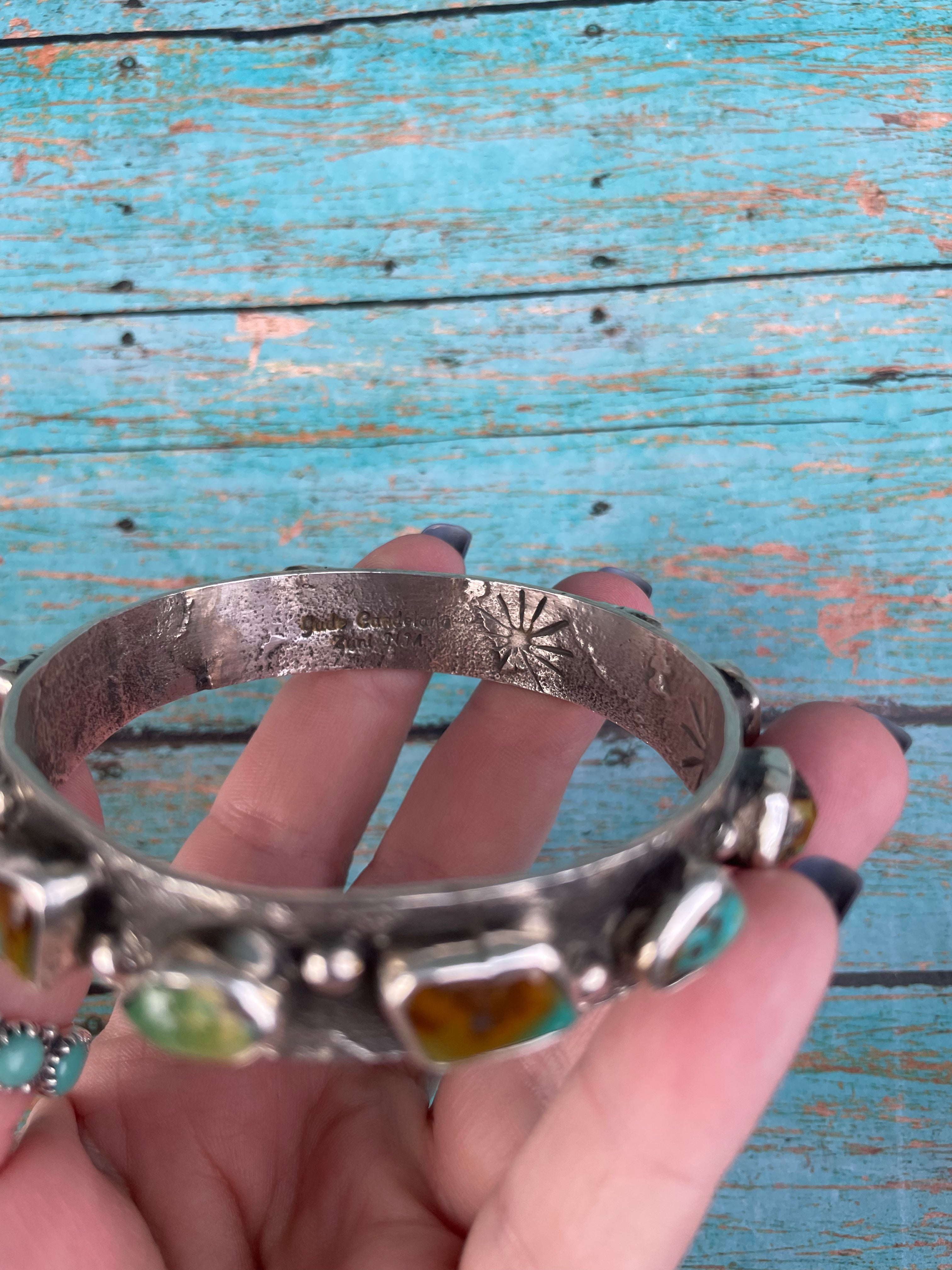 Zuni Native Royston Turquoise Sterling Silver Bangle By Jude Candeleria