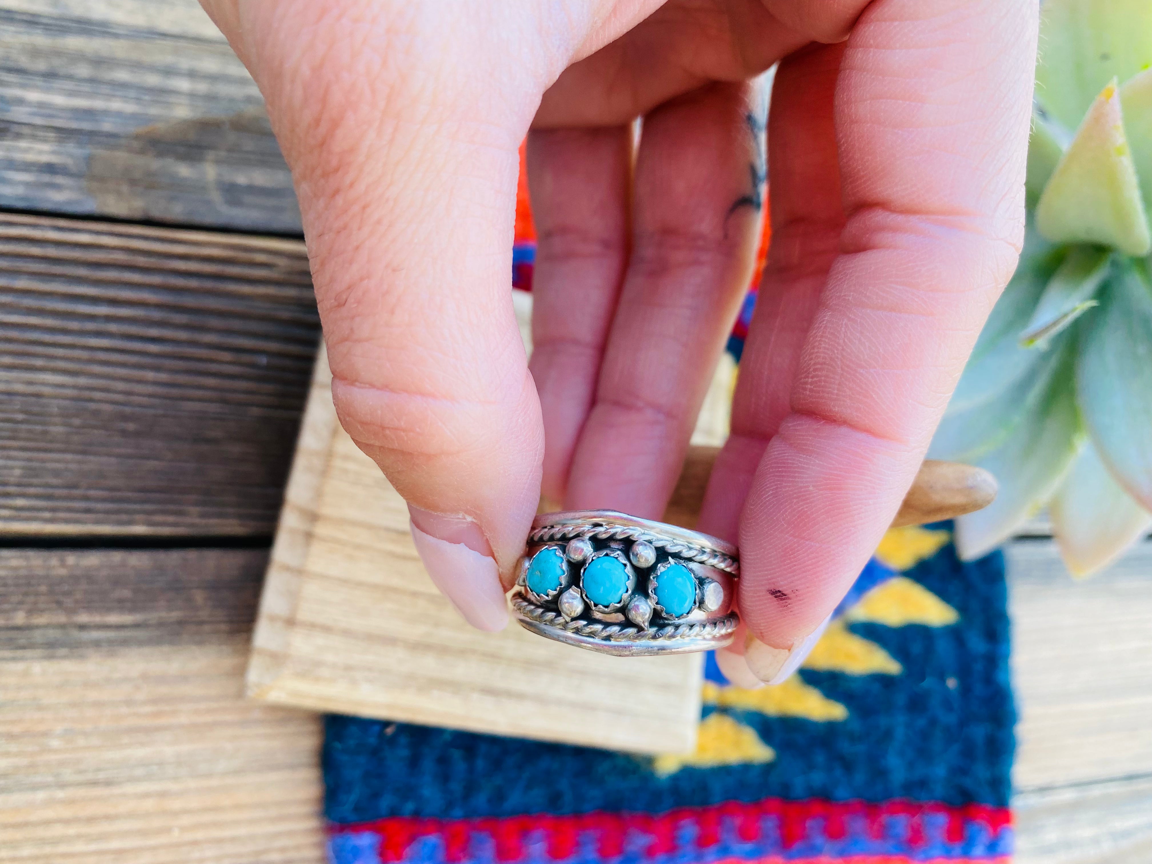 Handcrafted Turquoise and Sterling Silver Band Ring