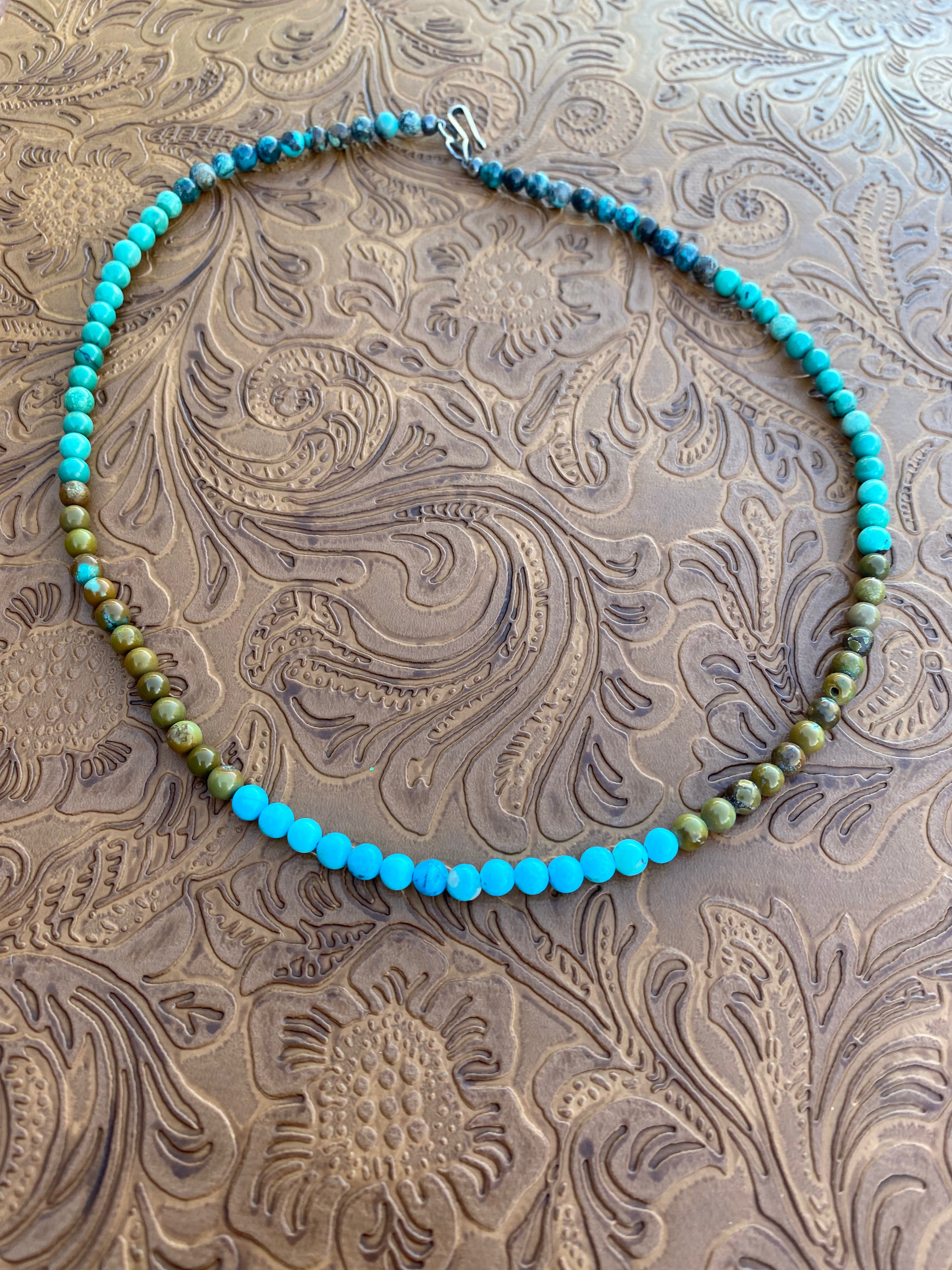 Handcrafted Multi Turquoise & Sterling Silver Beaded 16 Inch Necklace