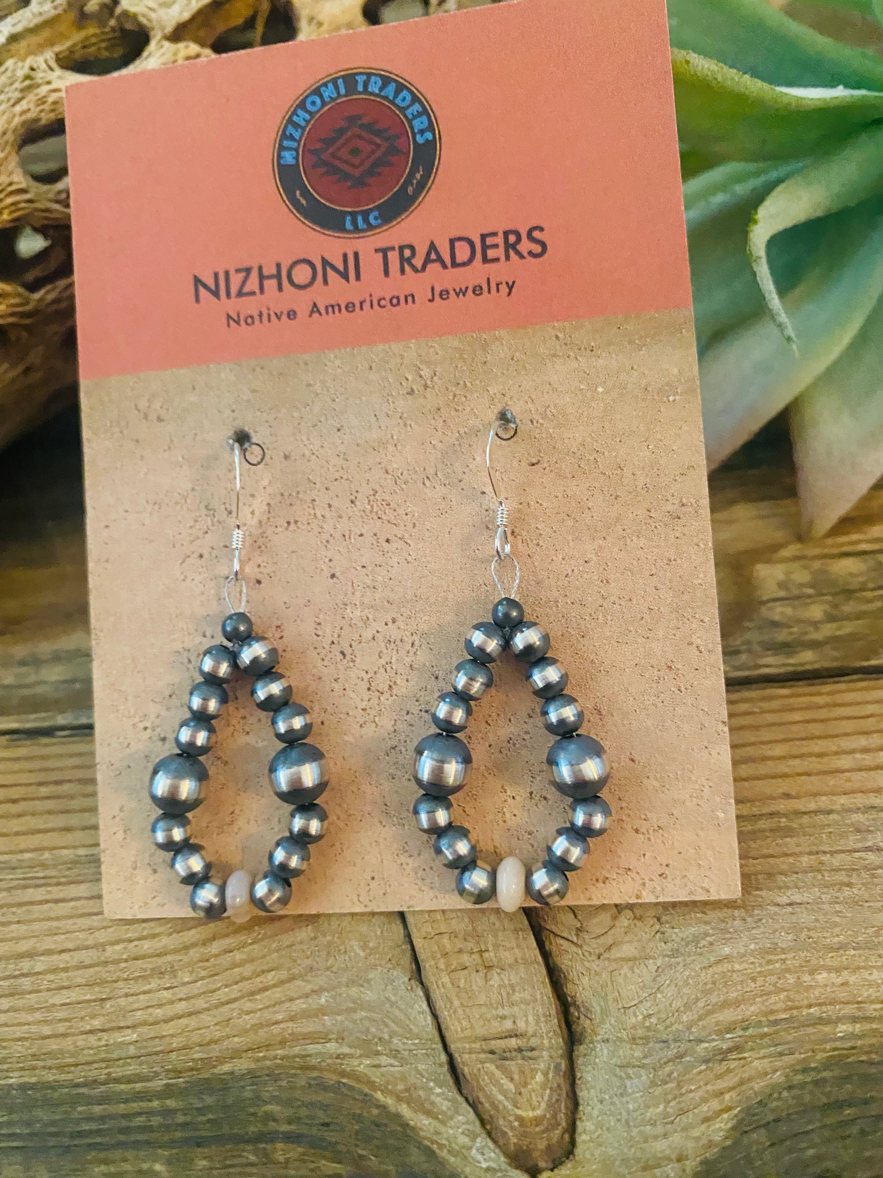 Handcrafted Sterling Silver Pearl & Pink Opal Dangle Hoop Earrings