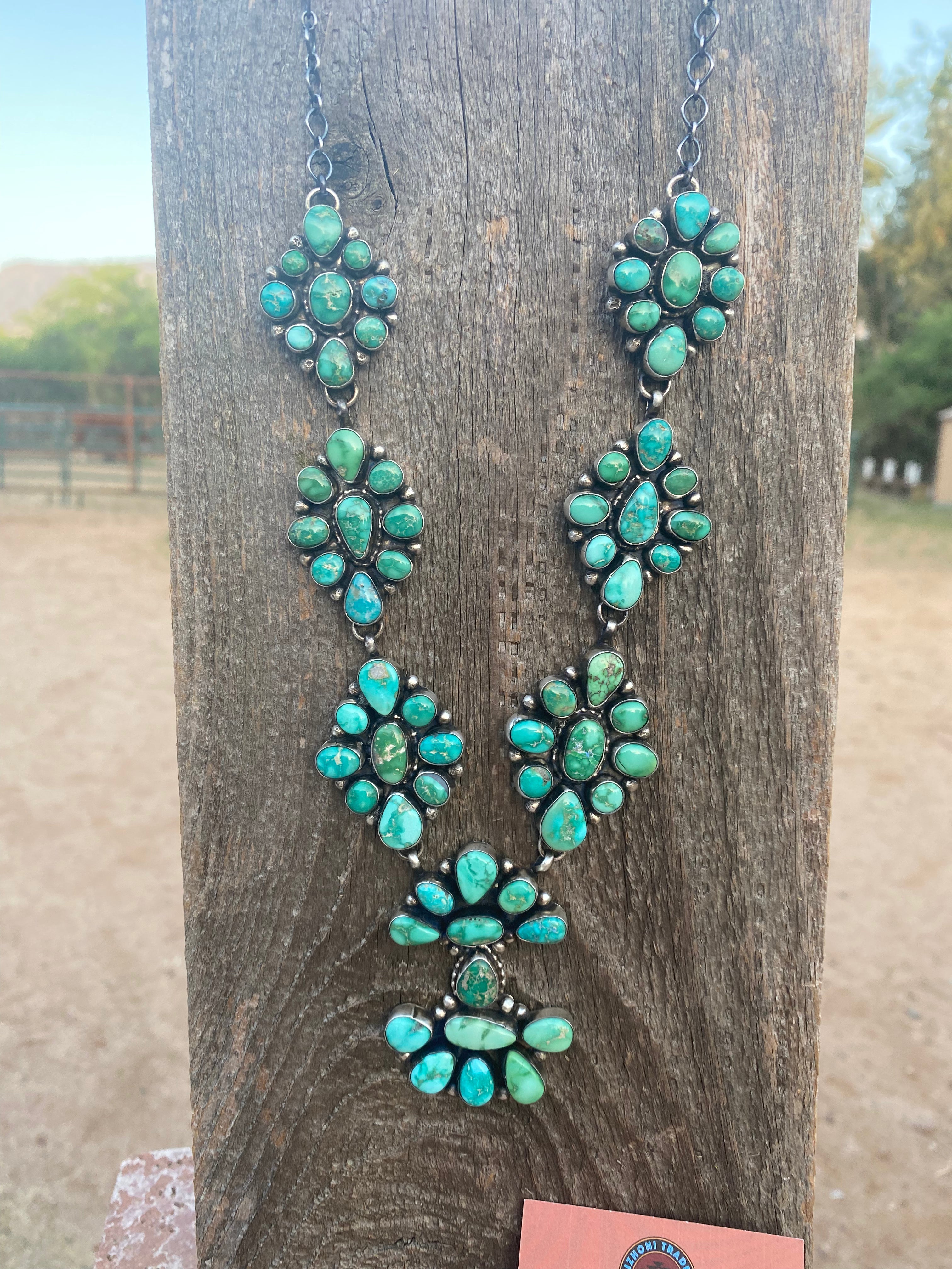 Handcrafted Sheila Becenti Royston Turquoise Drop Necklace Set