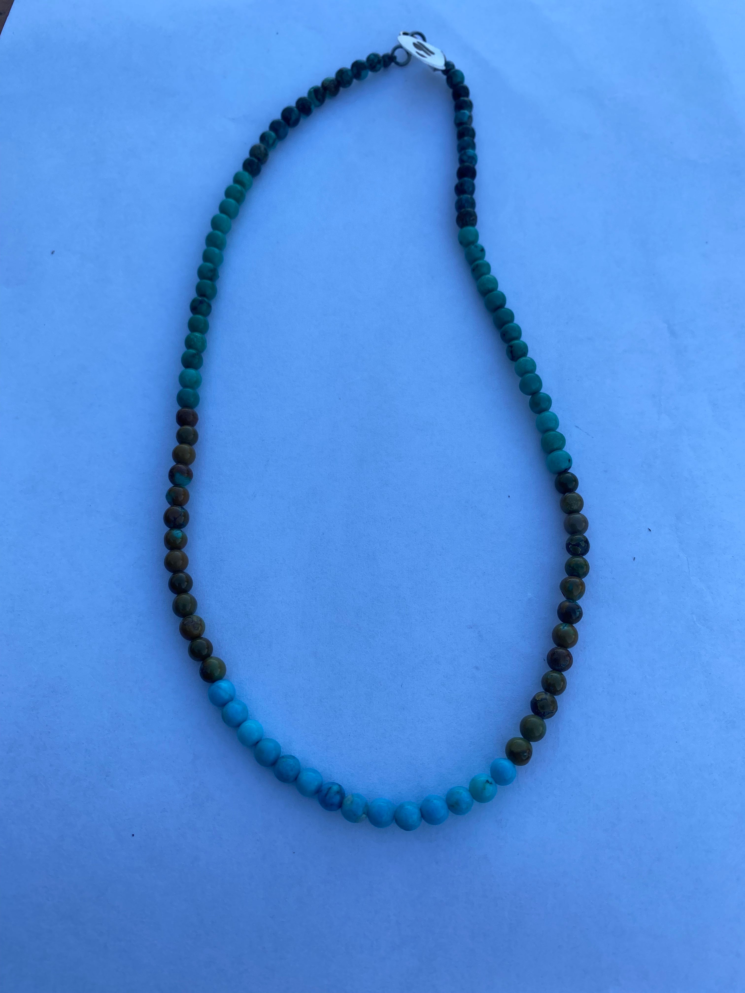 Handcrafted Multi Turquoise & Sterling Silver Beaded 16 Inch Necklace