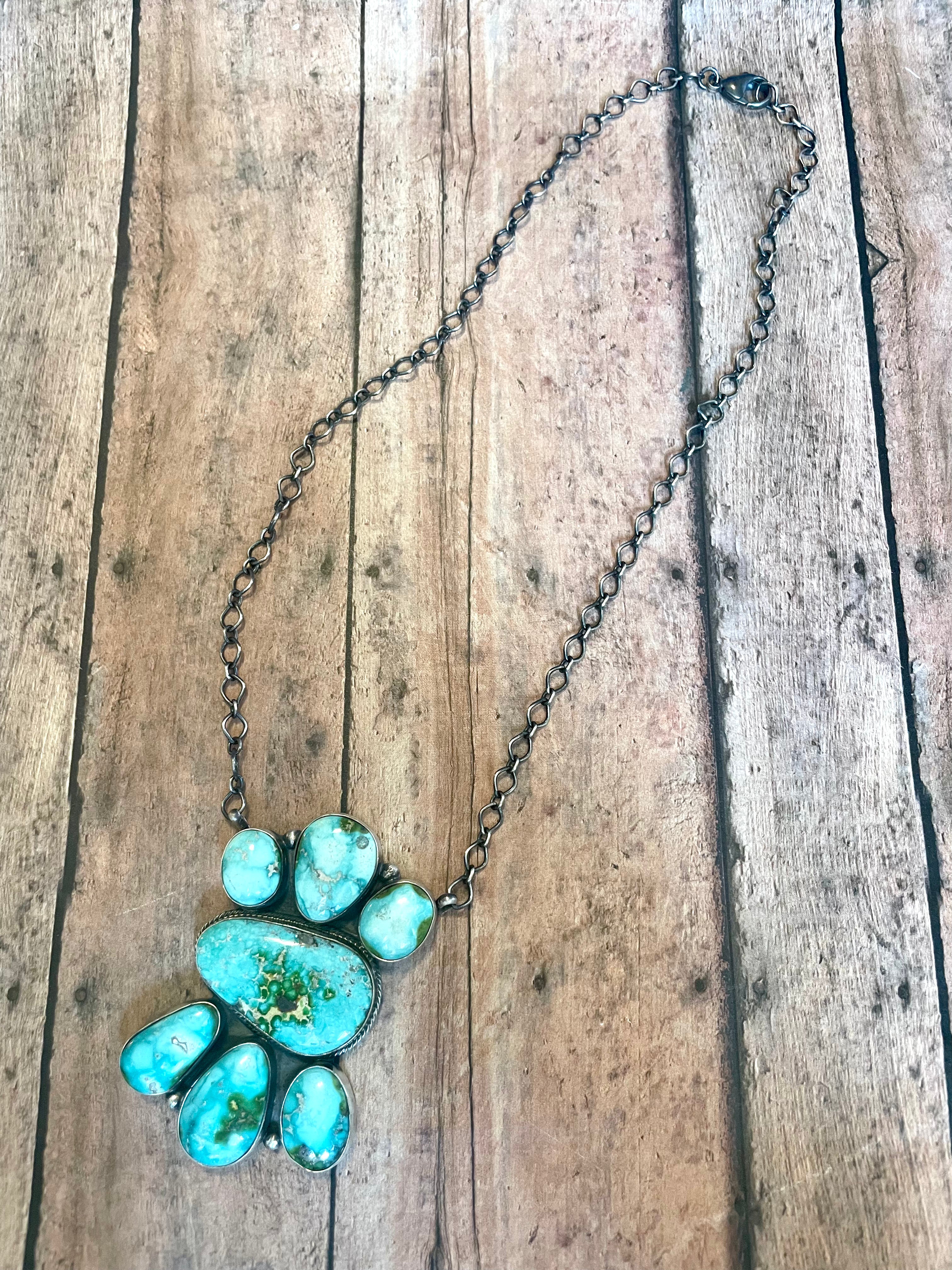 Handcrafted Turquoise & Sterling Silver Necklace Signed