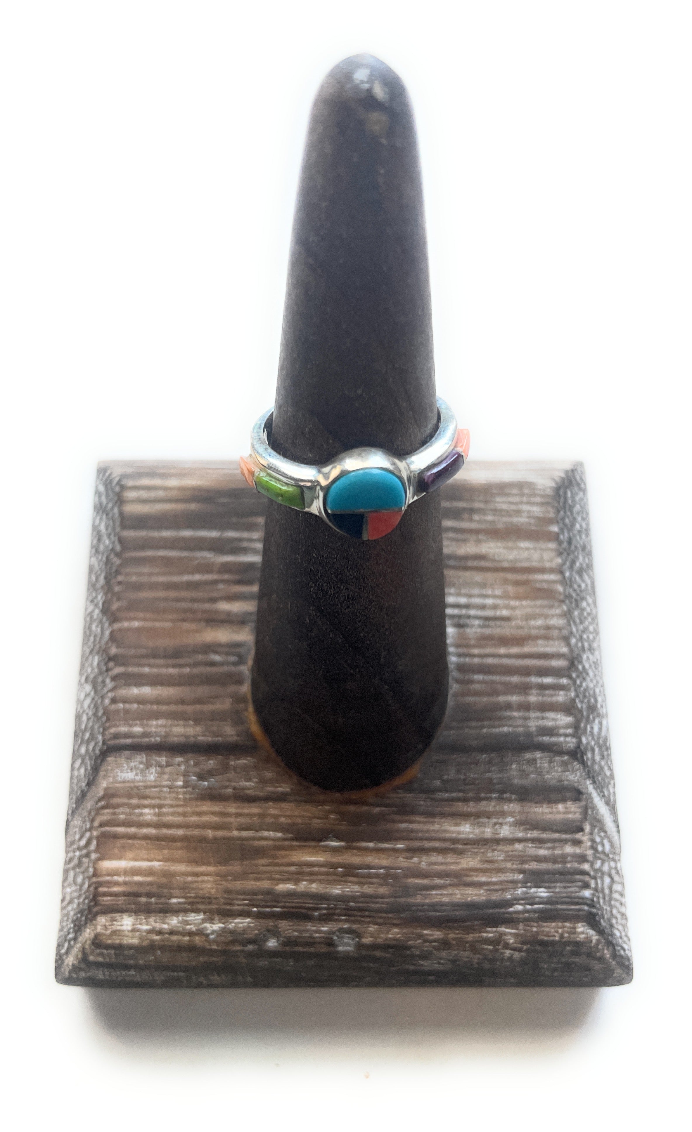 Handcrafted Sterling Silver & Multi Stone Inlay Ring Size 5.5