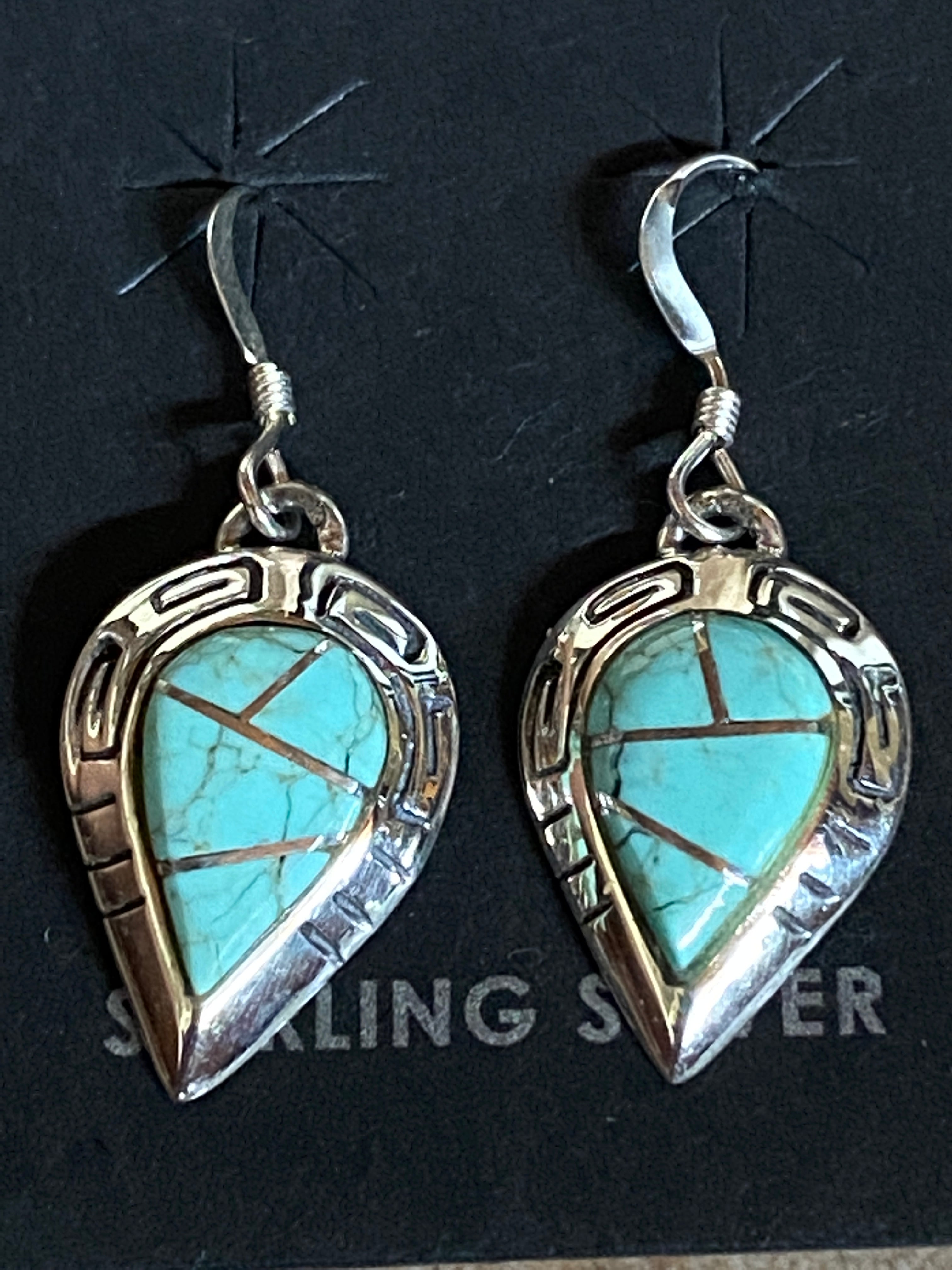 Handcrafted Turquoise 8 & Sterling Silver Drop Dangle Earrings