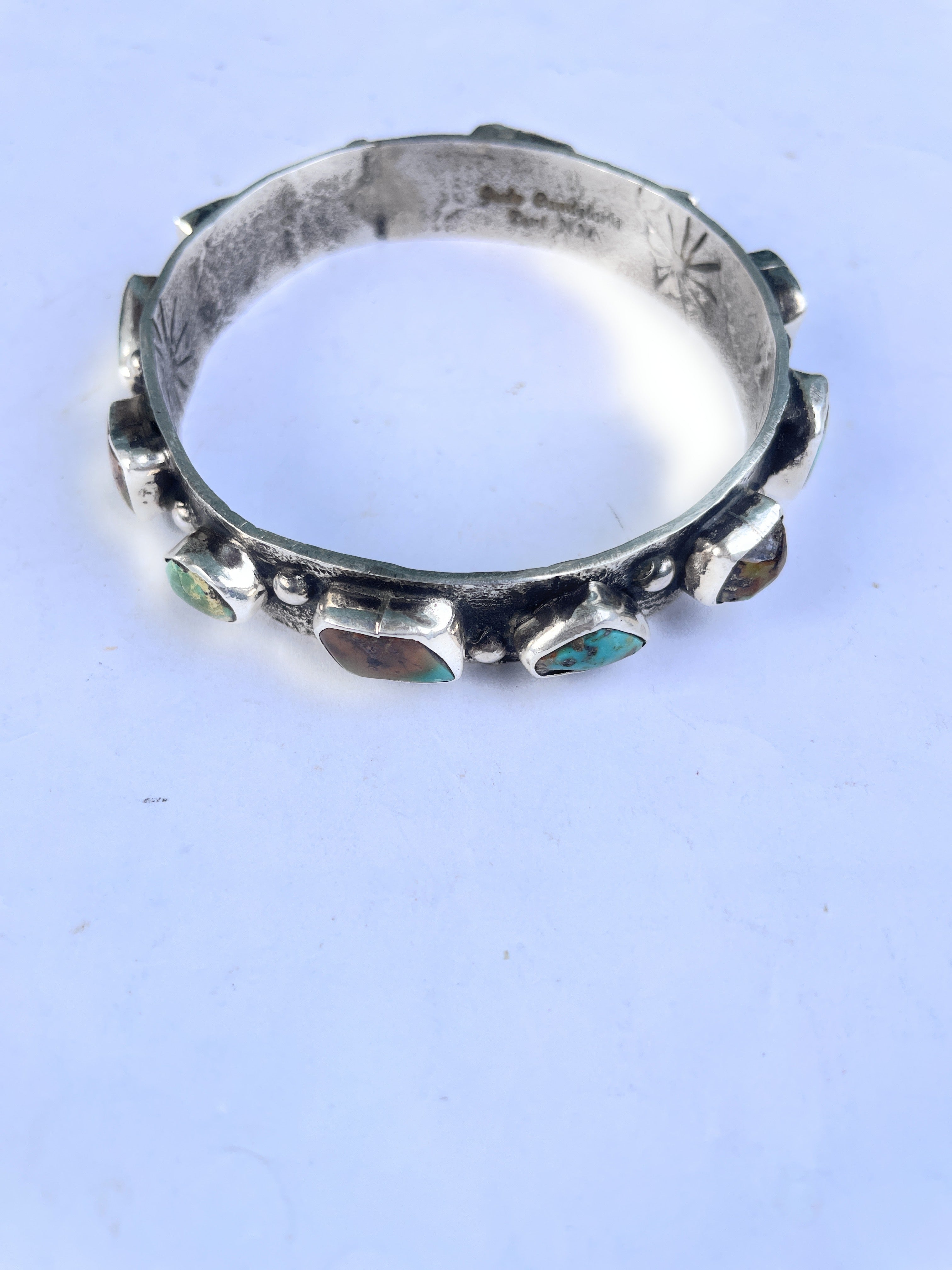 Zuni Native Royston Turquoise Sterling Silver Bangle By Jude Candeleria