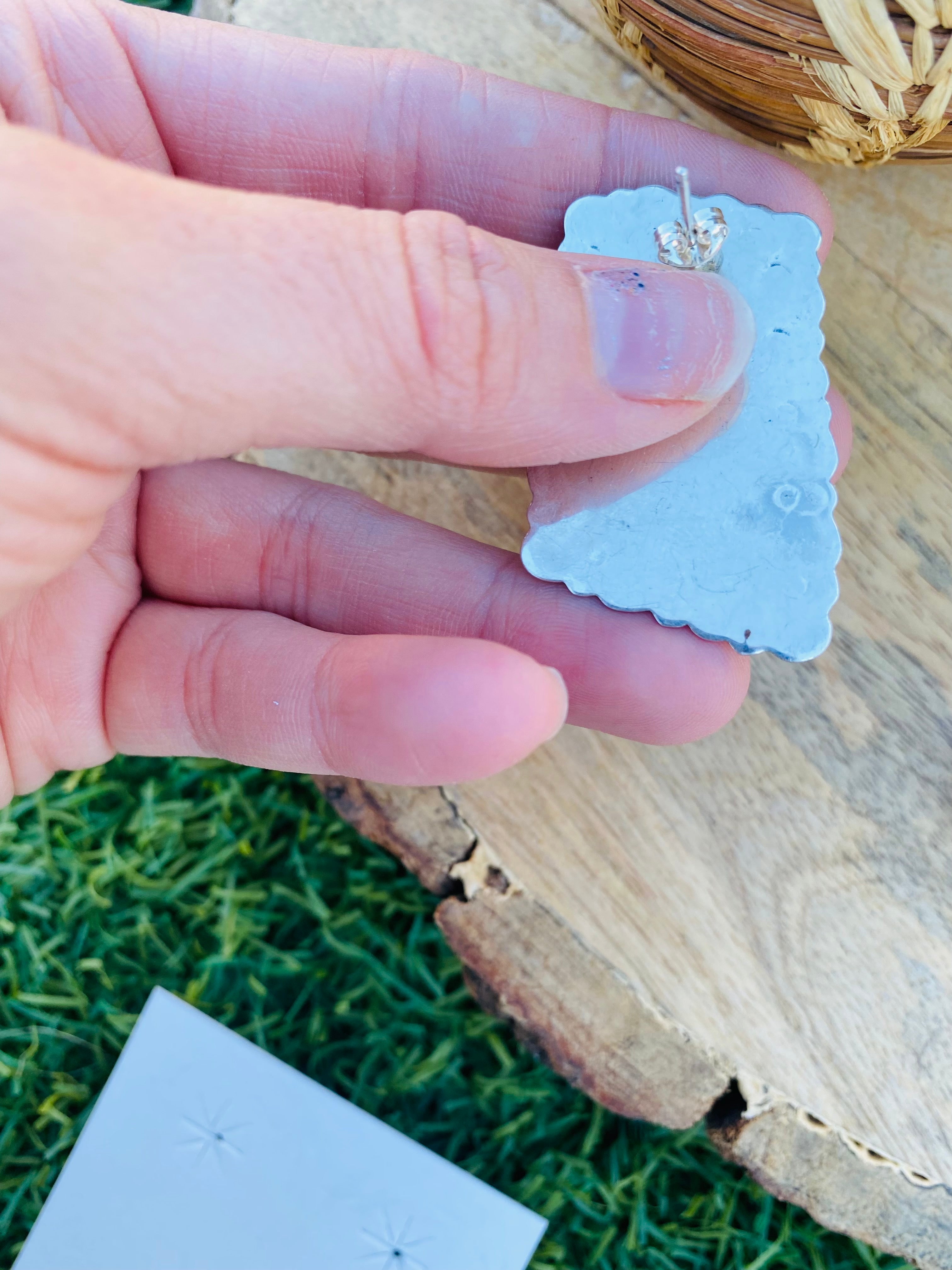 Handcrafted Vintage Turquoise & Sterling Silver Post Earrings Signed