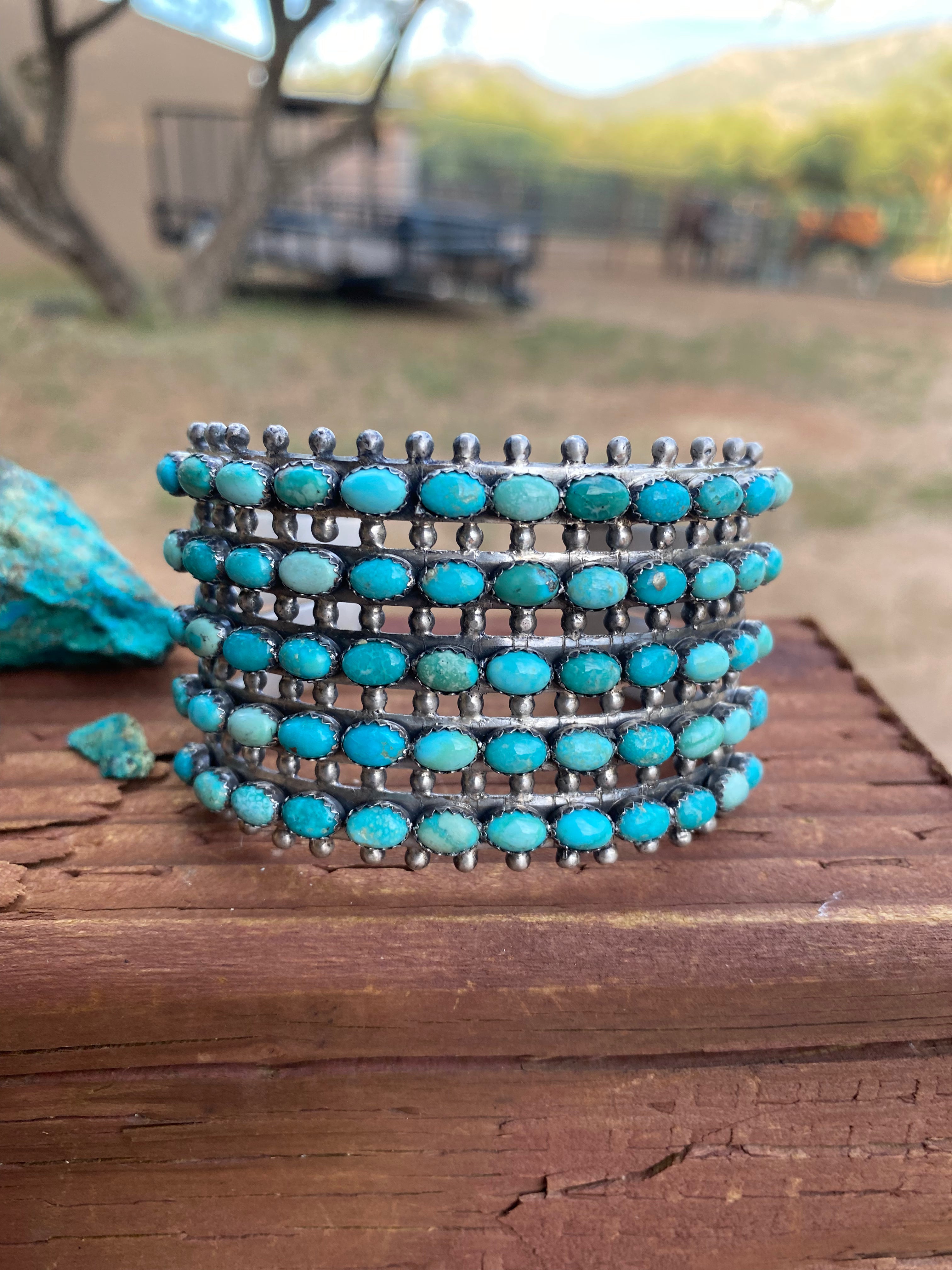 Mark Yazzie Navajo Sterling Silver & Carico Lake Turquoise Cuff Bracelet Signed /