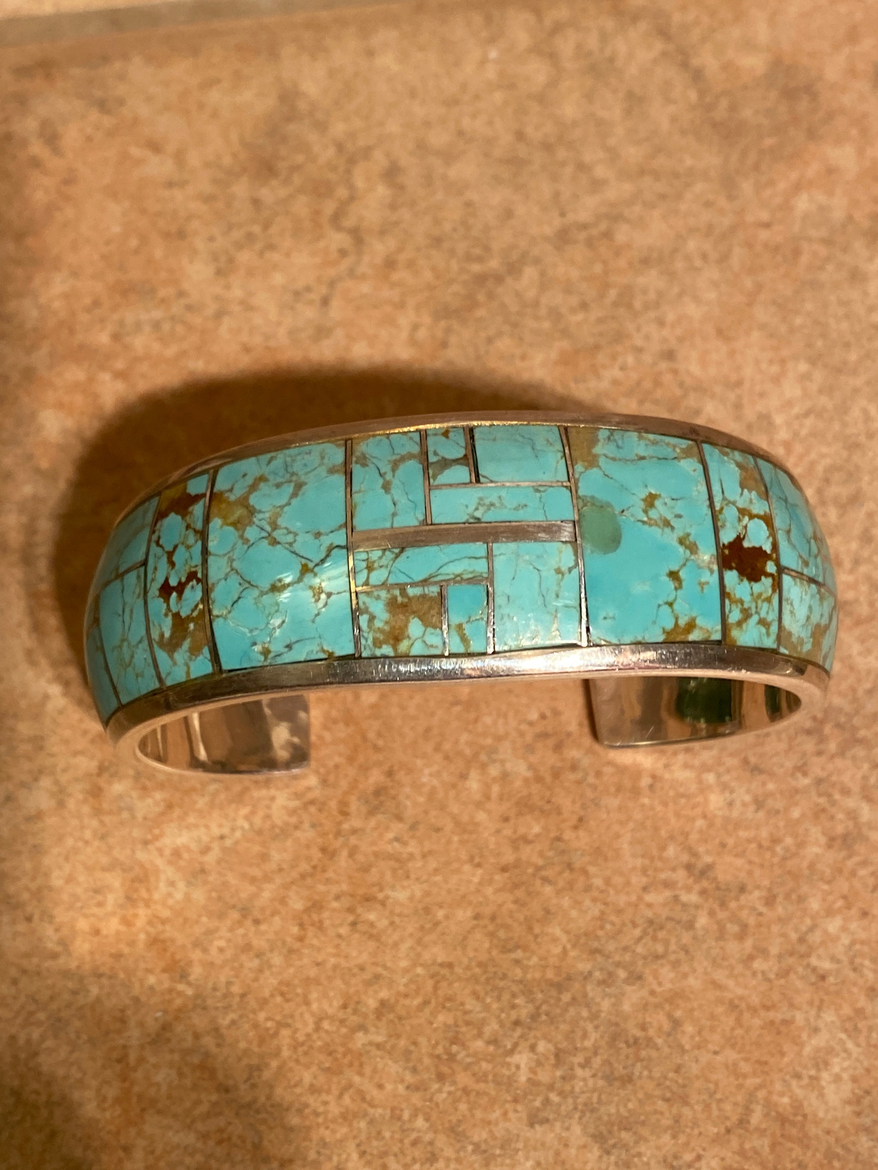 Handcrafted Turquoise 8 & Sterling silver 7/8” Wide Cuff Bracelet