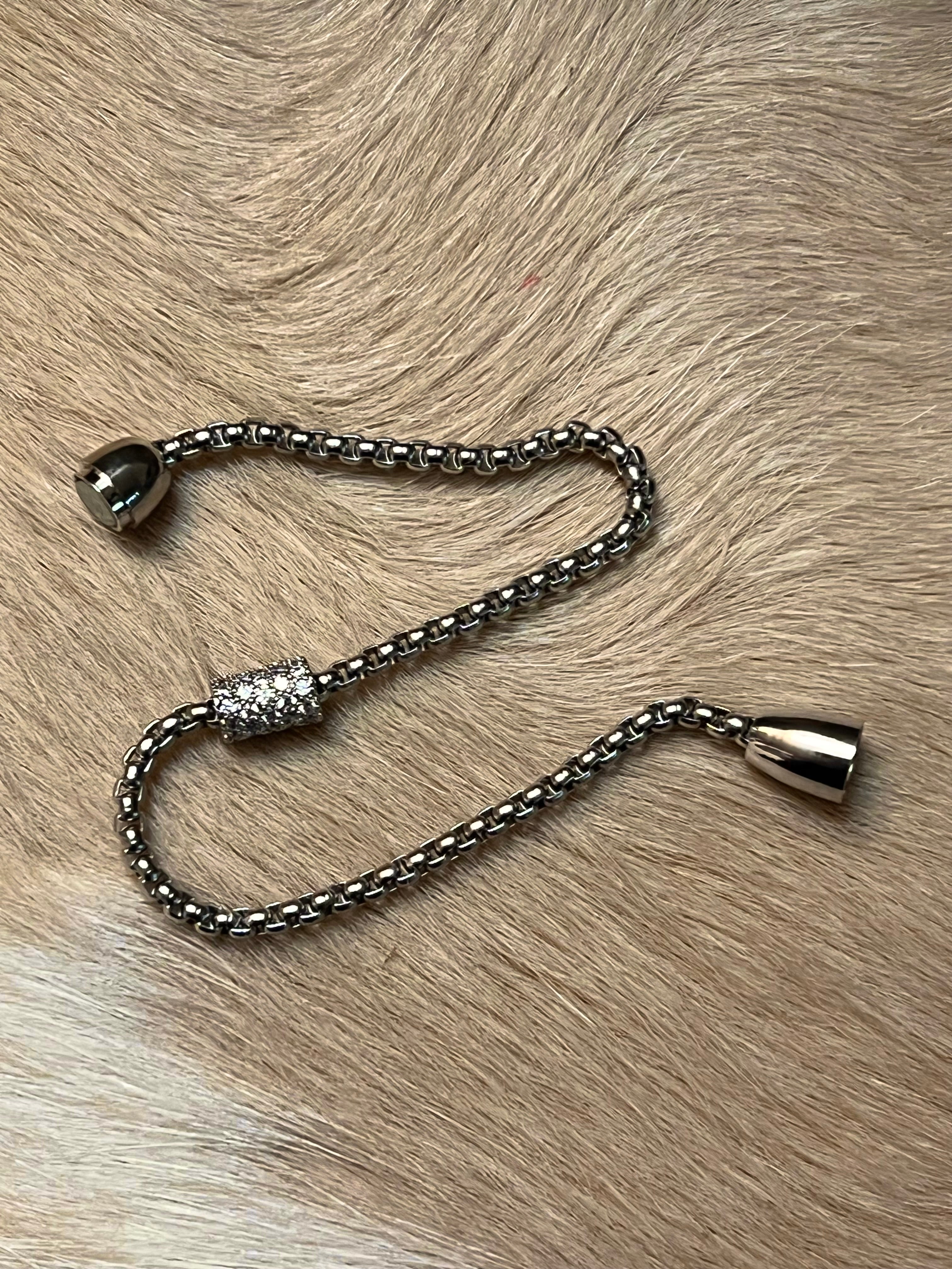 Silver Plated CZ Box Chain Bracelet With Magnetic Clasp