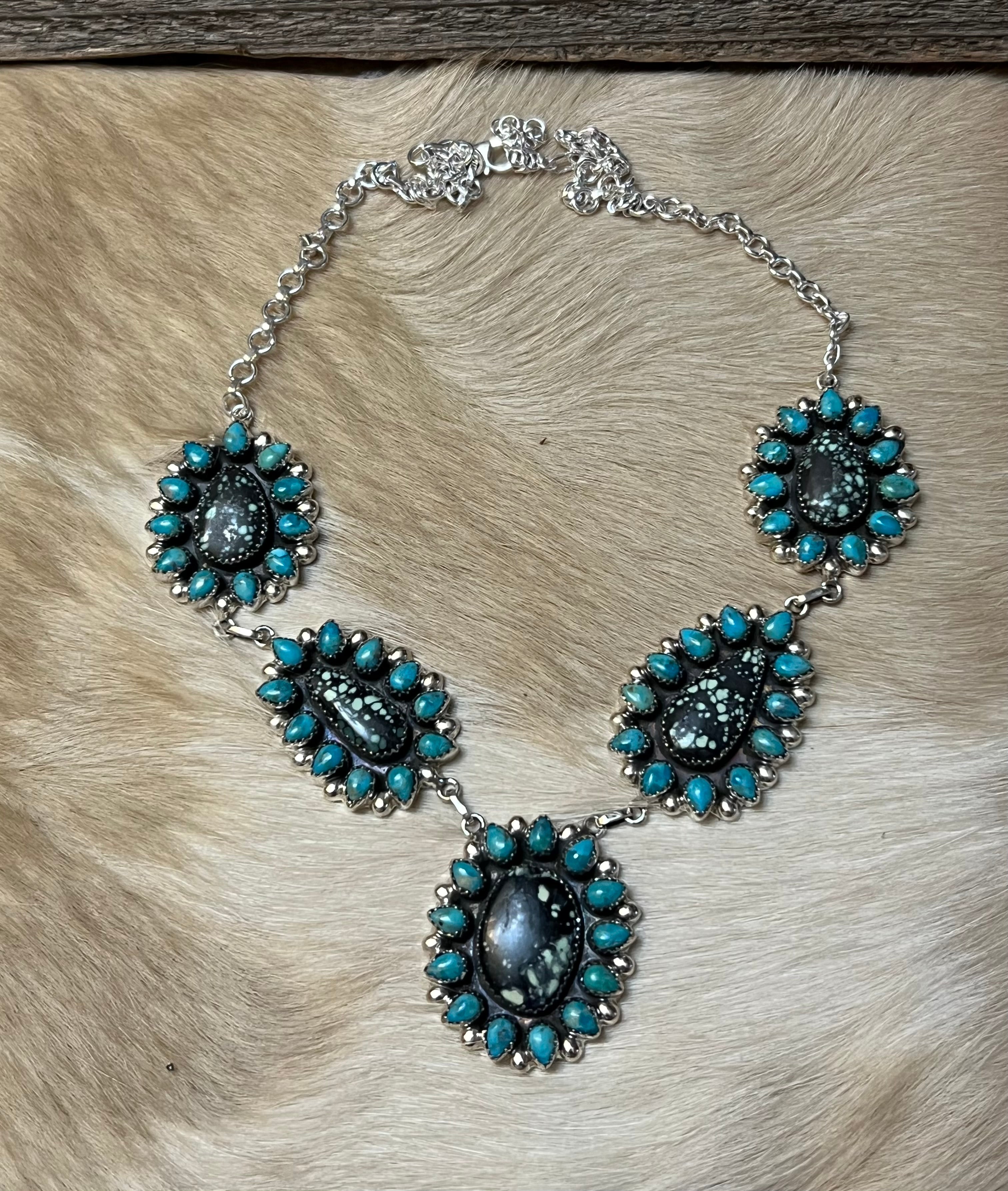 Handmade Newlander Turquoise Sterling Silver Drop Necklace