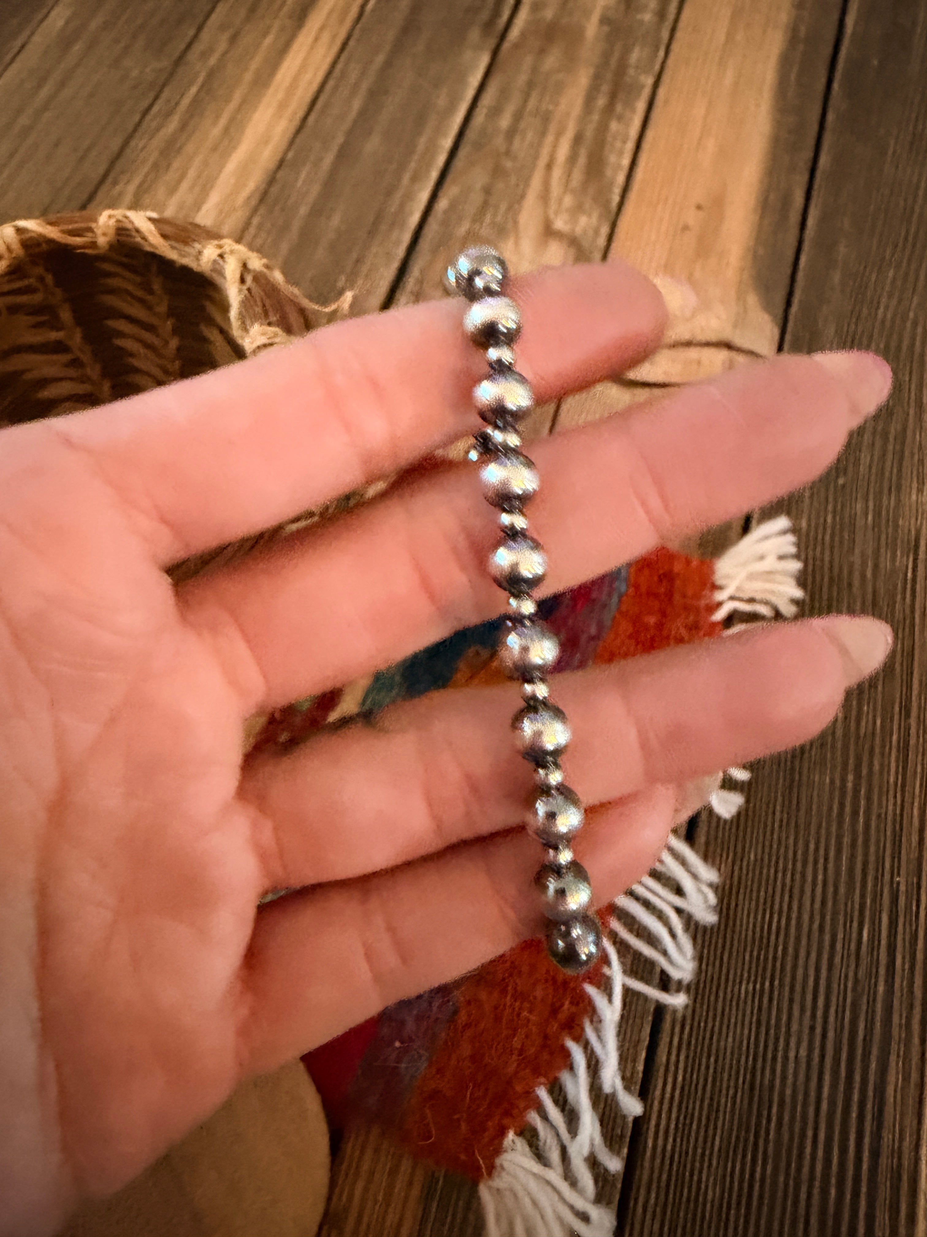 Handcrafted Sterling Silver Pearl Beaded Stretch Bracelet