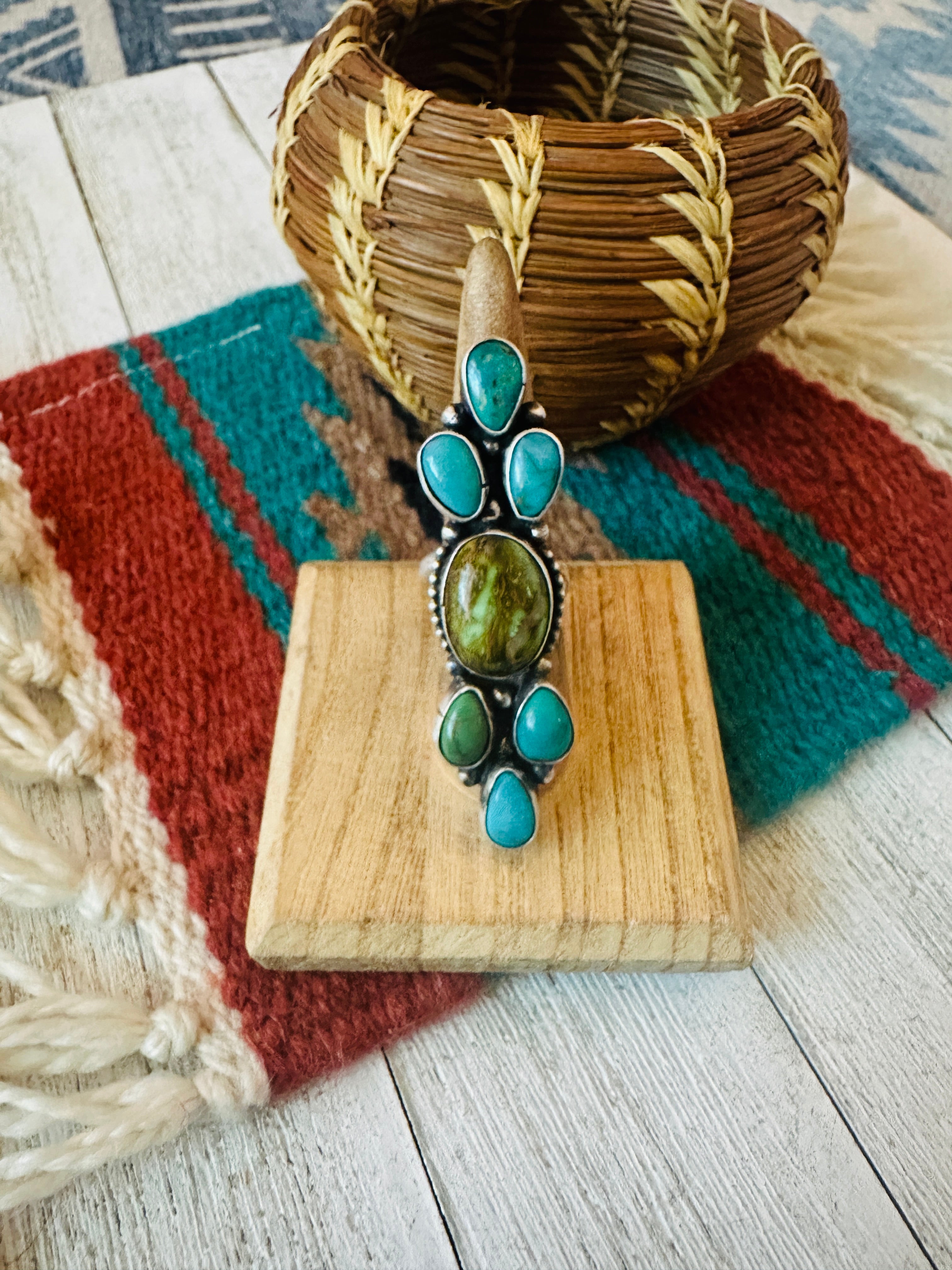 Navajo Turquoise & Sterling Silver Adjustable Statement Ring