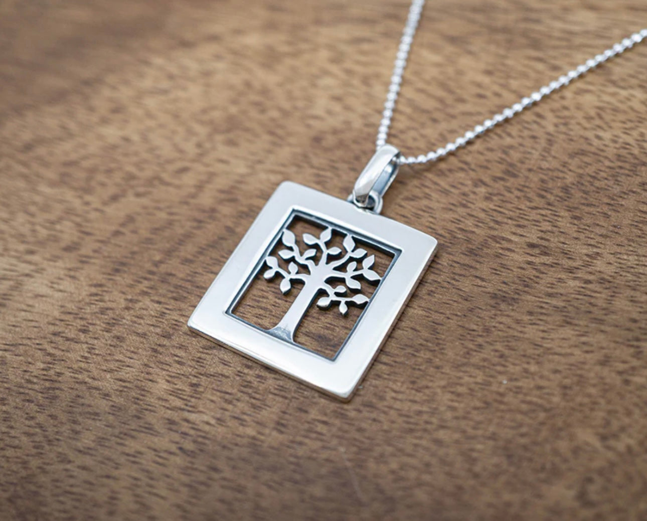 Tree in Square Frame Pendant Necklace
