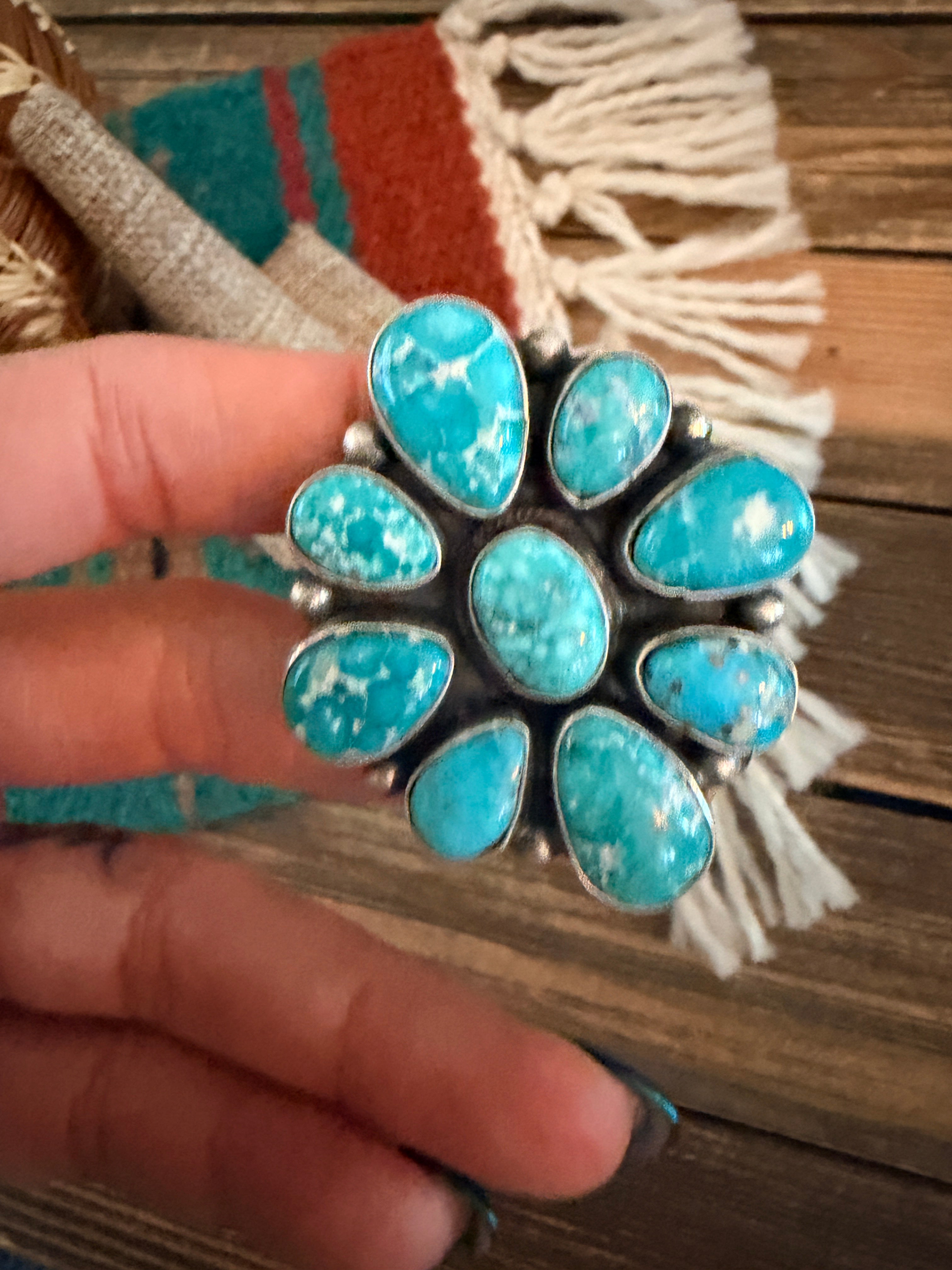 Handcrafted Turquoise & Sterling Silver Cluster Ring by Ella Peters Size 7