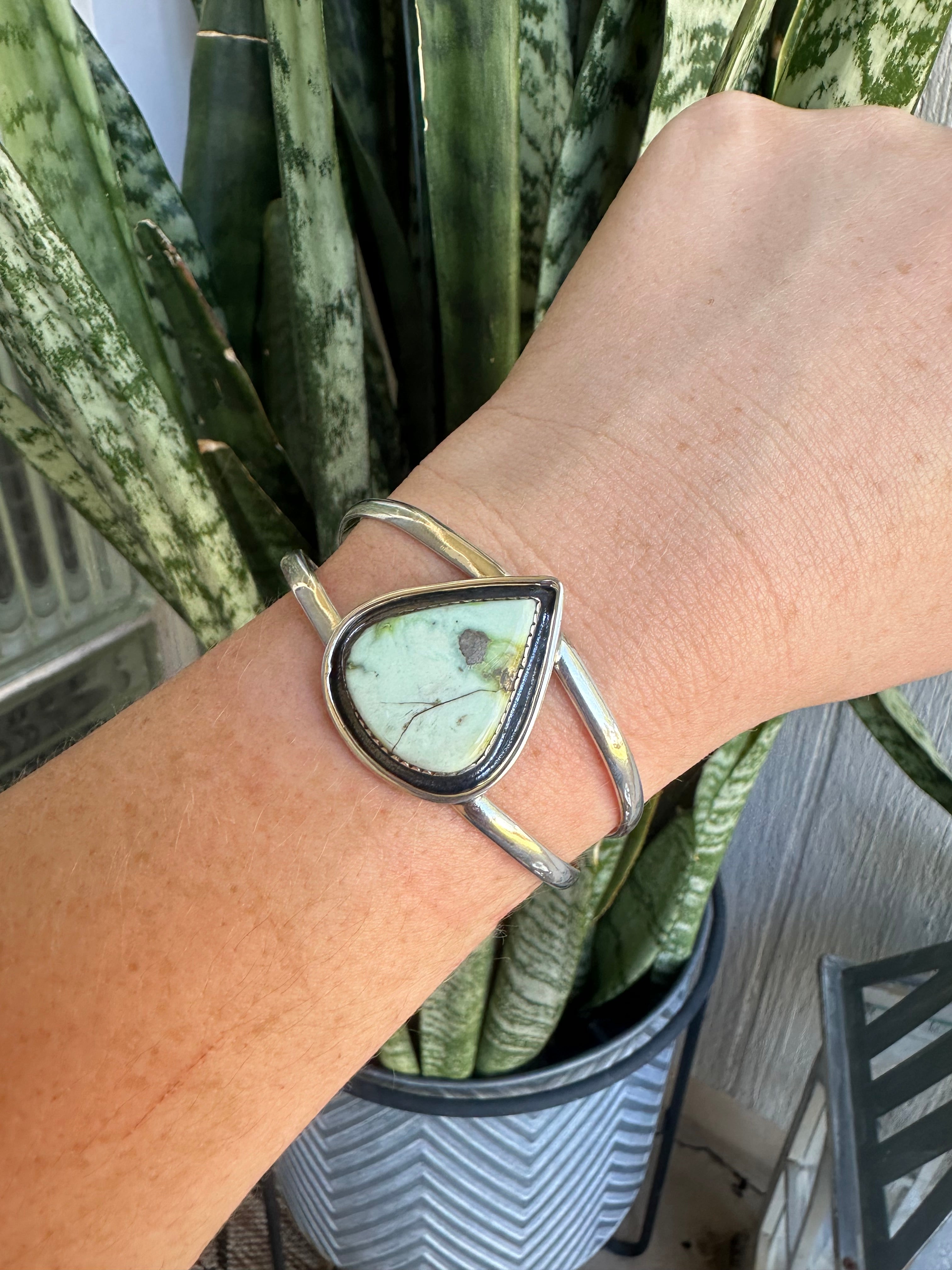 Handmade Sterling Silver & Single Stone Palomino Turquoise Adjustable Cuff Bracelet