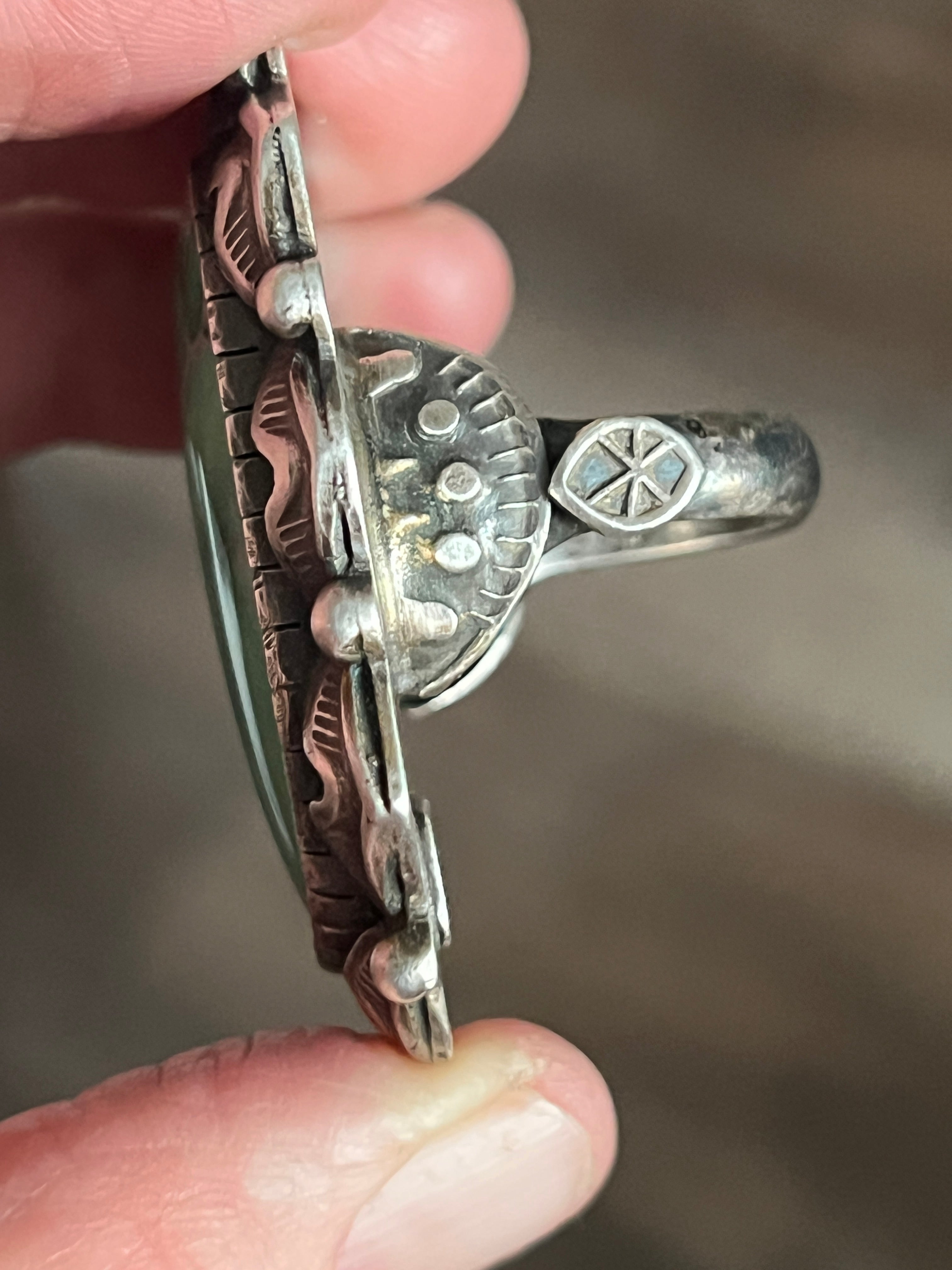 Artisan Sterling Silver and Broken Bow Variscite Statement Ring by Cailey Elle, Size 9.5