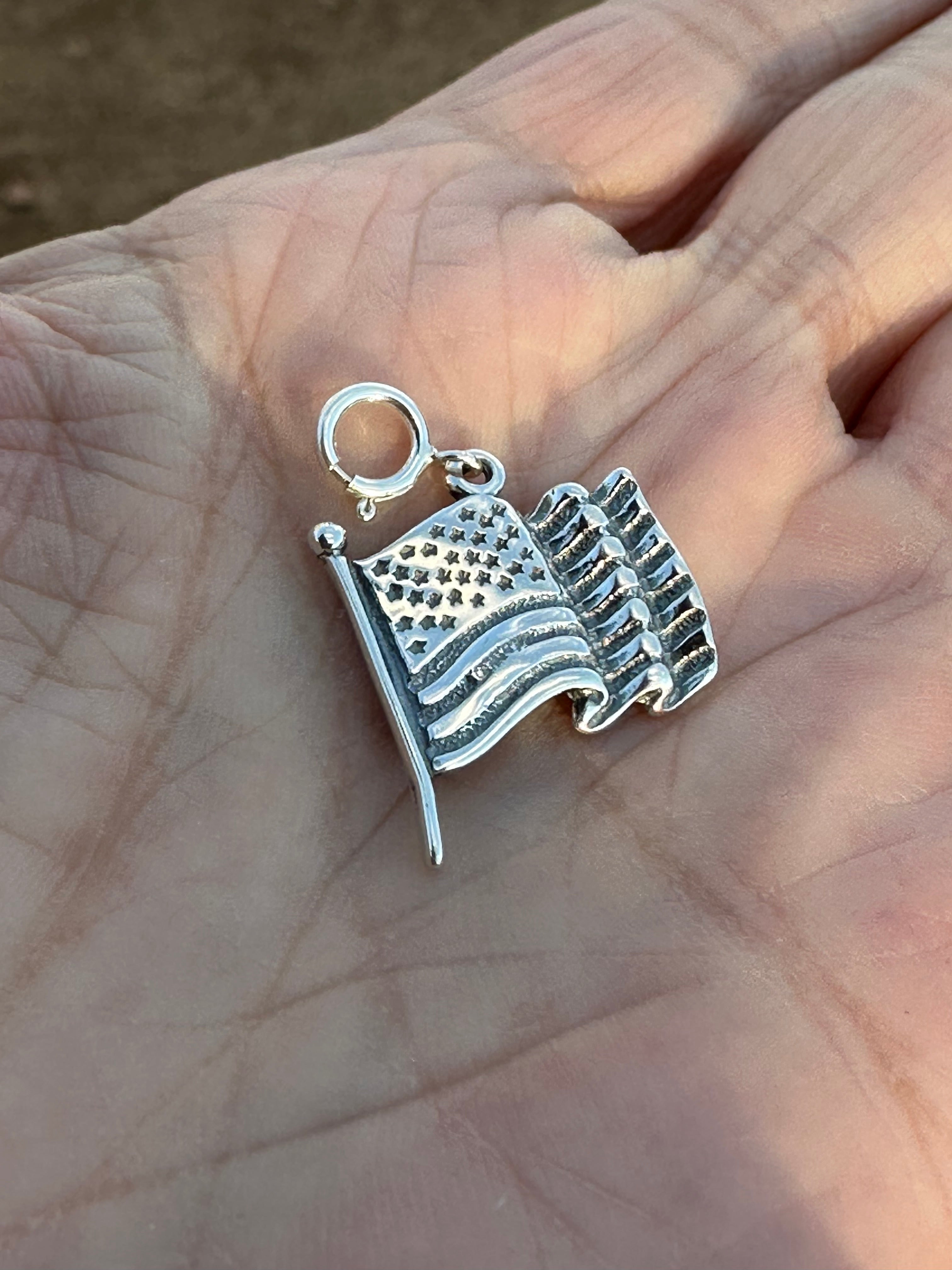 Navajo Crafted Sterling Silver United States Flag Charm