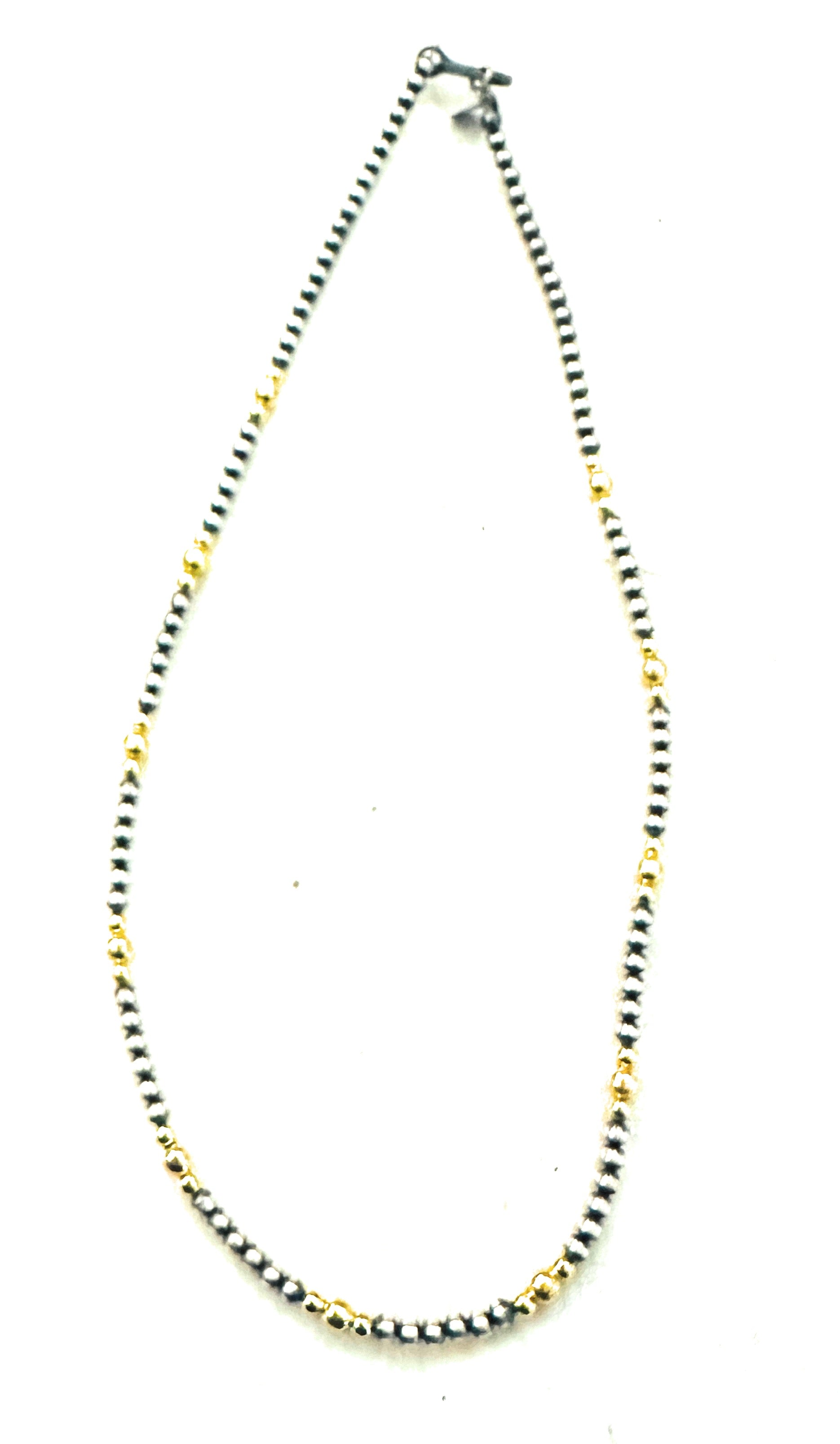 Navajo Sterling Silver & Gold Beaded 16” Necklace