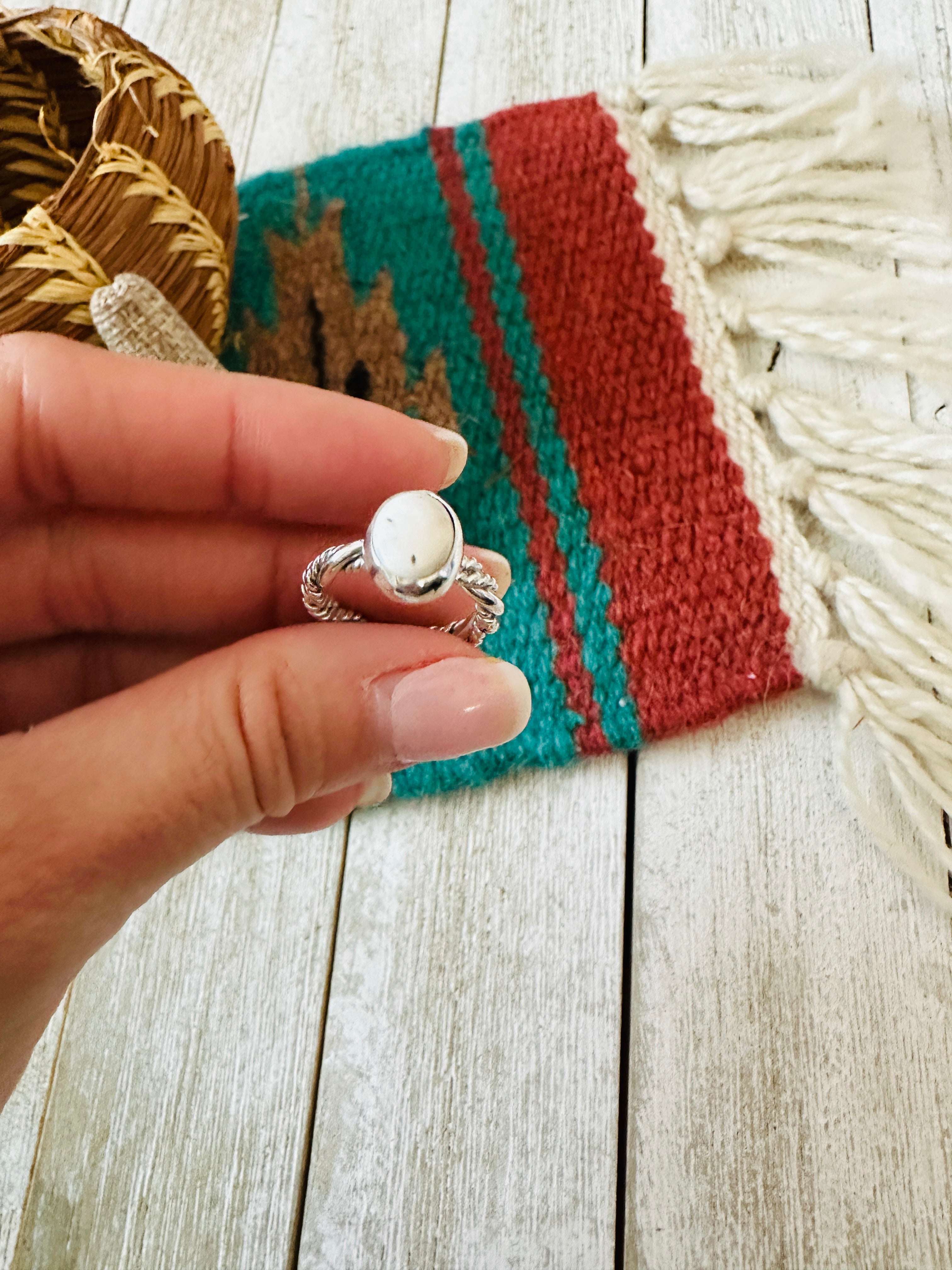 Handcrafted White Buffalo & Twisted Sterling Silver Ring Size 4.5