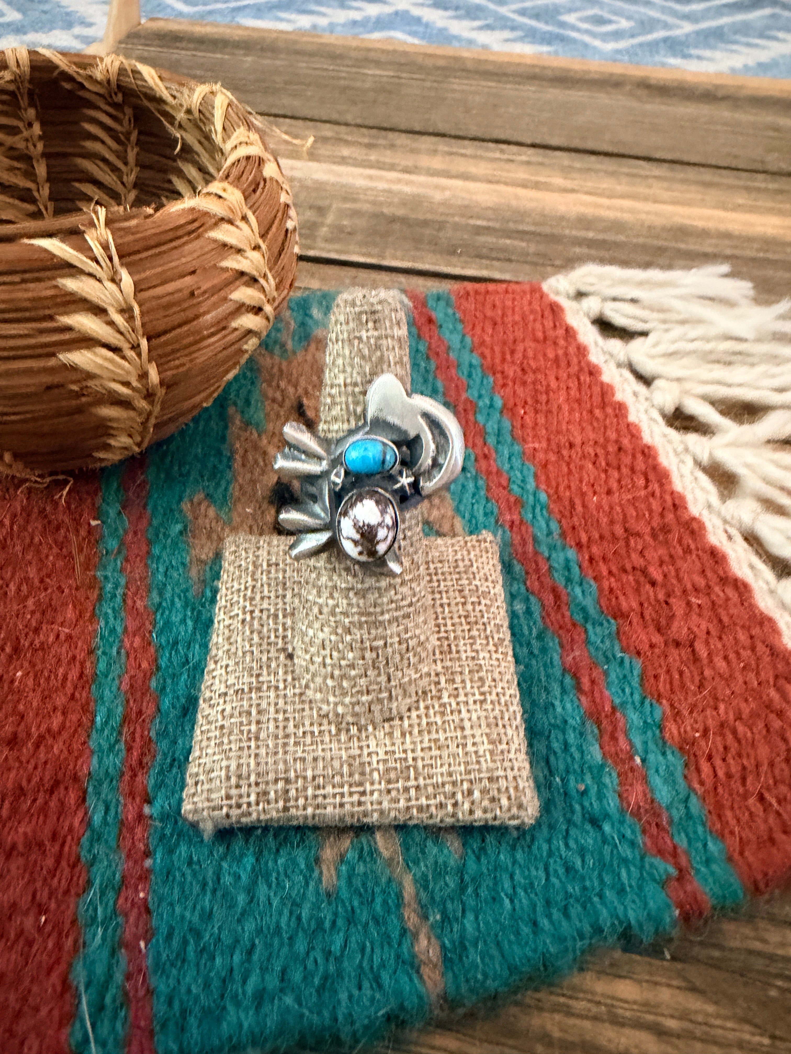 Handcrafted Wild Horse, Turquoise and Sterling Silver Goat Ring size 6.75 by Chimney Butte