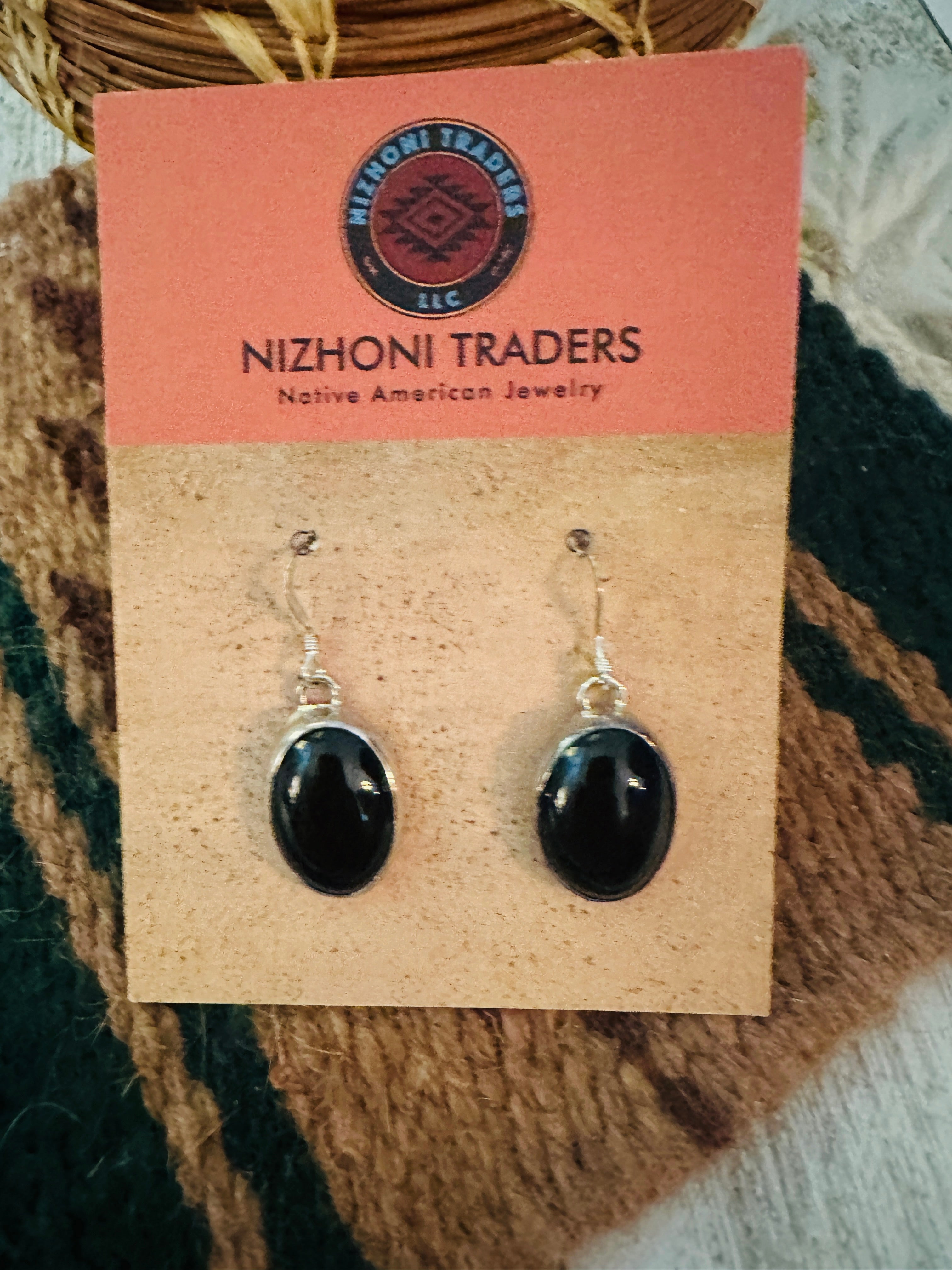 Navajo Onyx & Sterling Silver Dangle Earrings