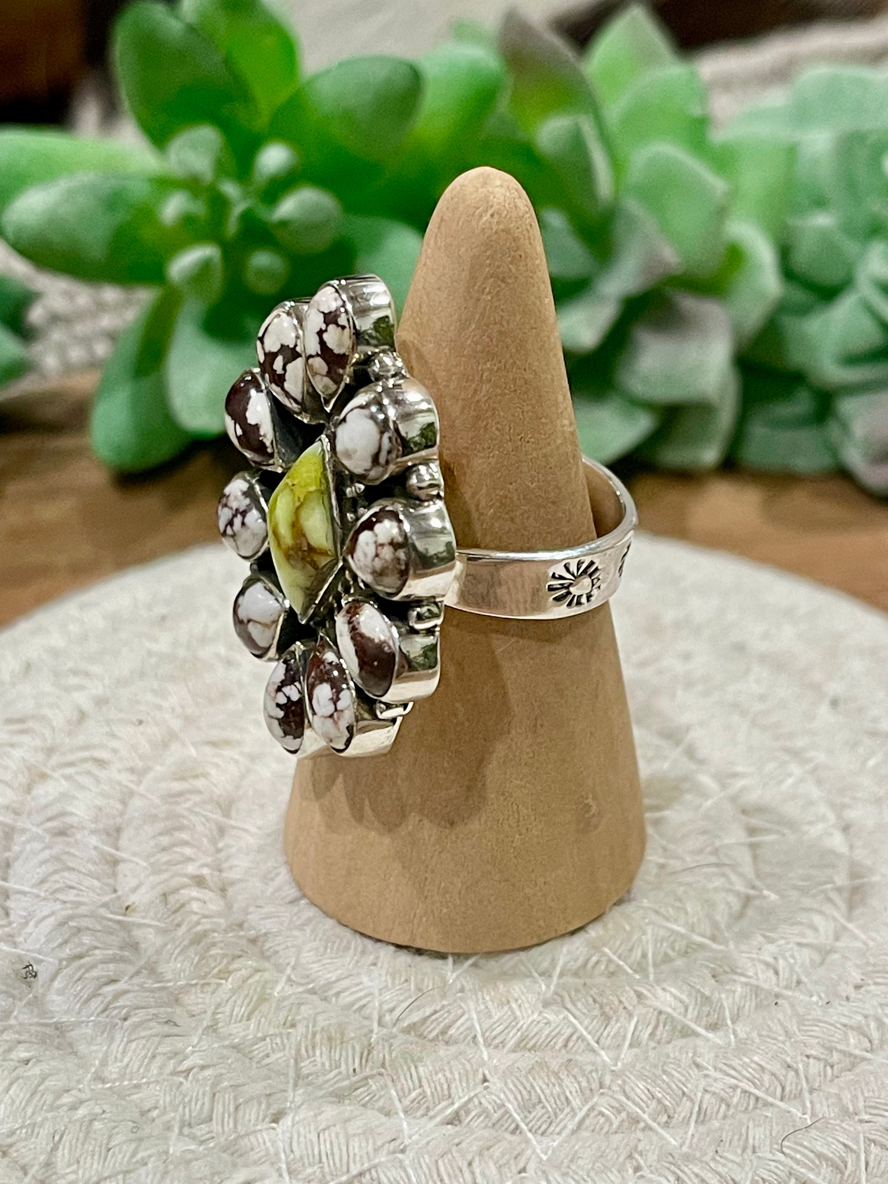 Beautiful Handmade Palomino Variscite, Wild Horse And Sterling Silver Adjustable Ring