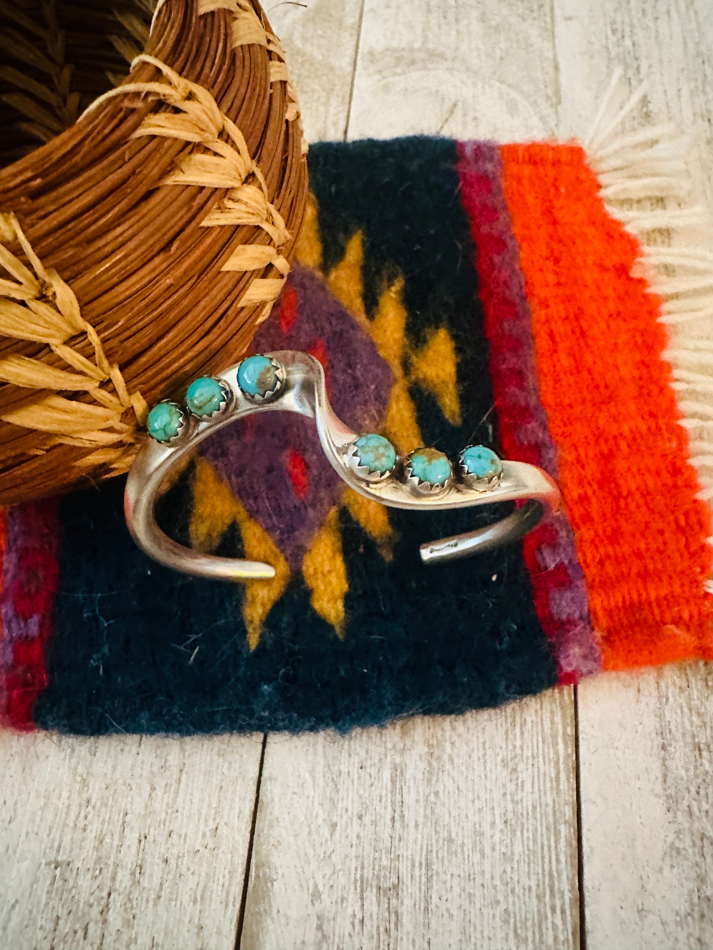 Navajo Turquoise & Sterling Silver Wave Cuff Bracelet