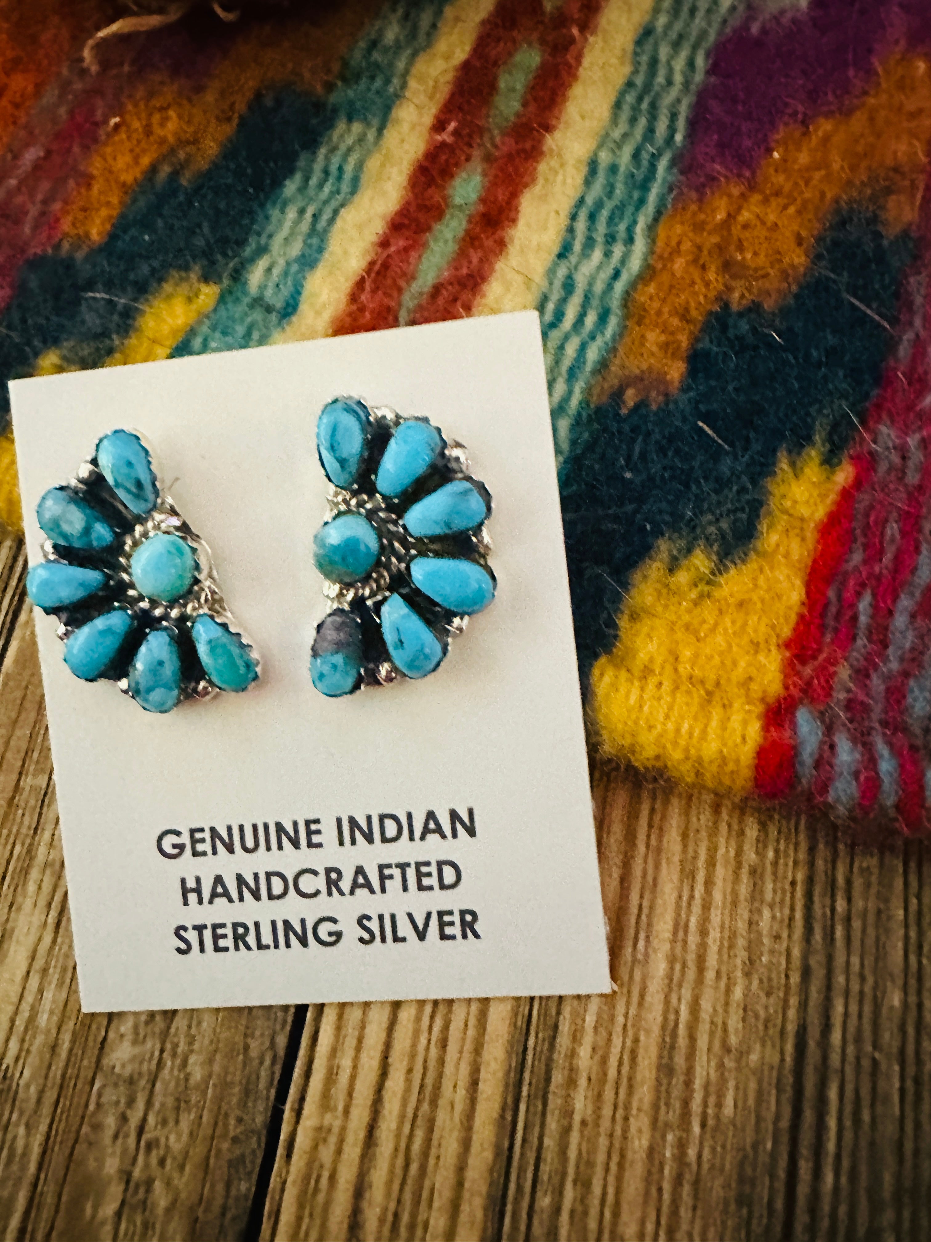 Handcrafted Turquoise & Sterling Silver Cluster Post Earrings