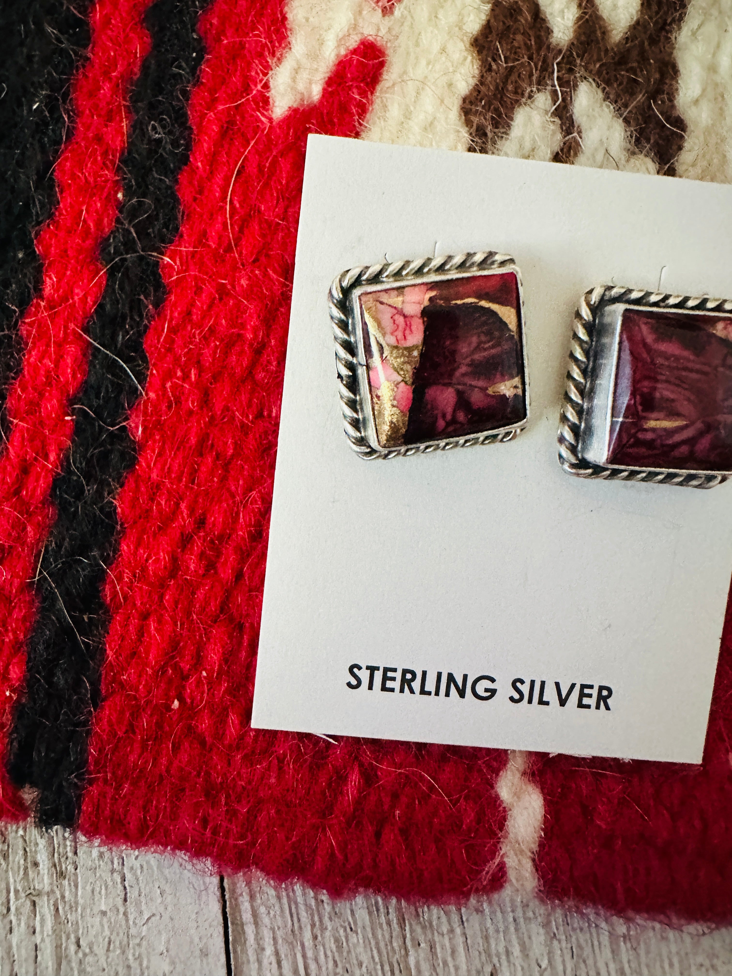 Handcrafted Sterling Silver & Rose Dahlia Square Stud Earrings