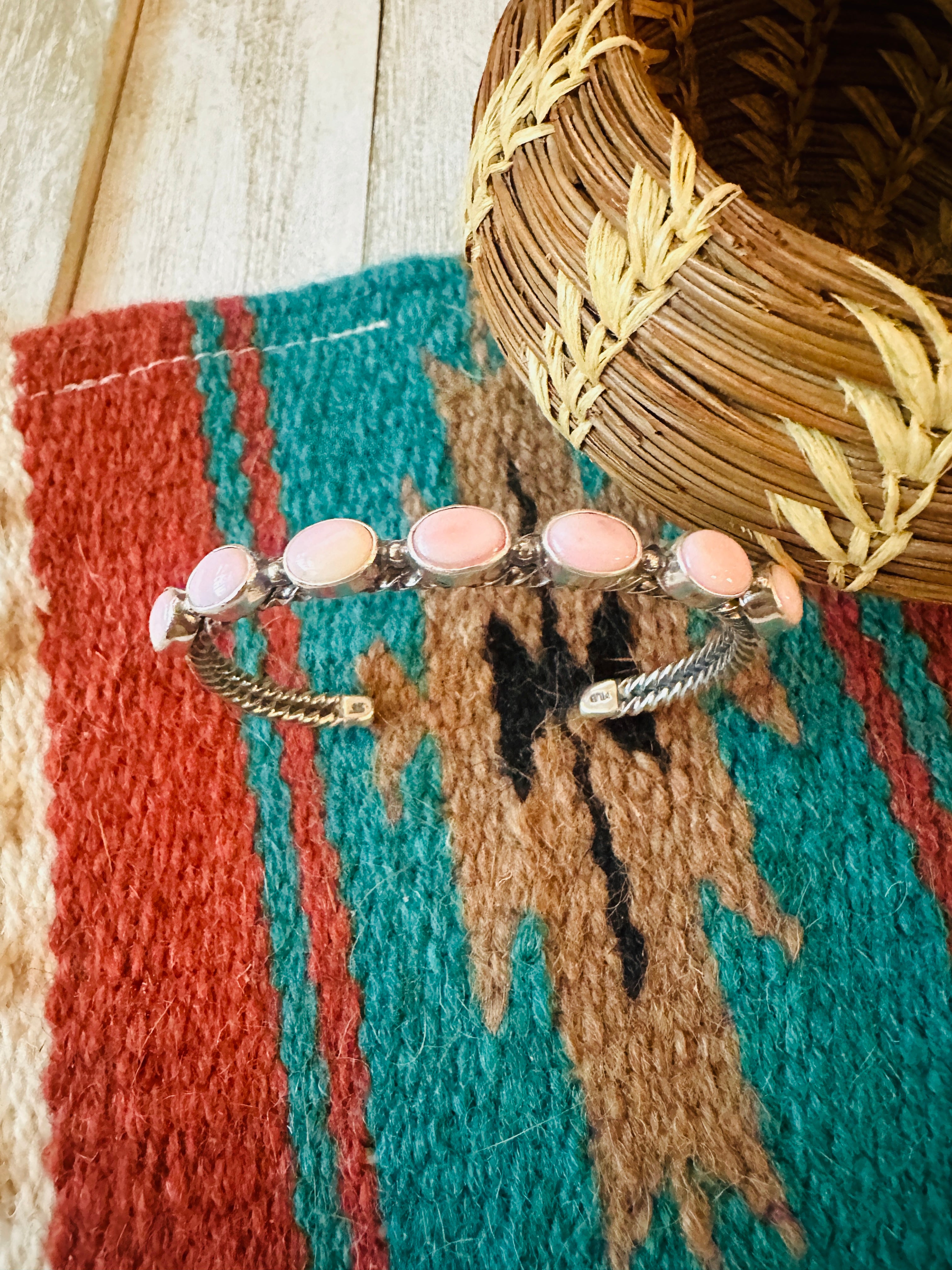 Navajo Queen Pink Conch Shell & Sterling Silver Cuff Bracelet