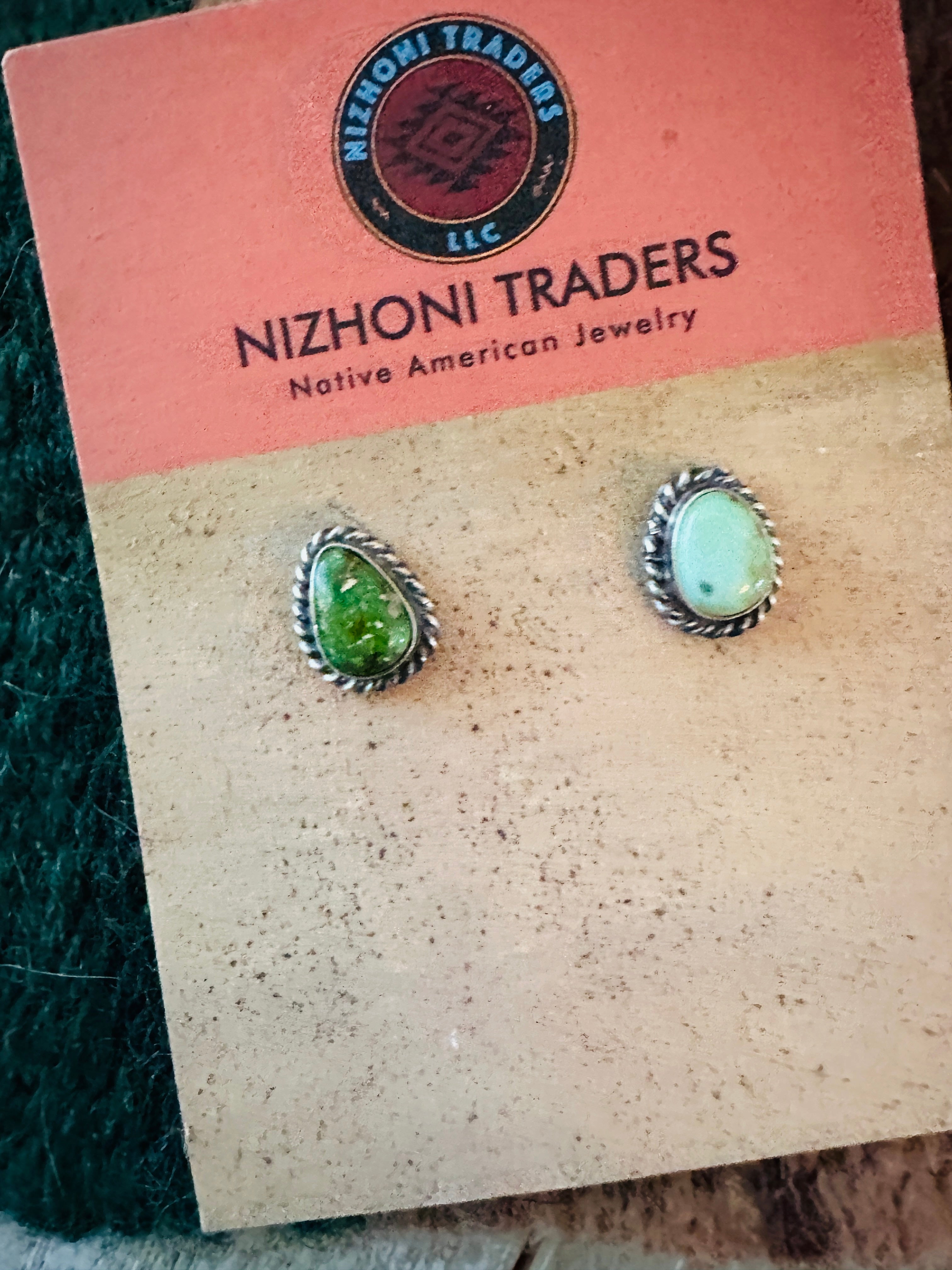 Handcrafted Sonoran Mountain Turquoise & Sterling Silver Teadrop Stud Earrings